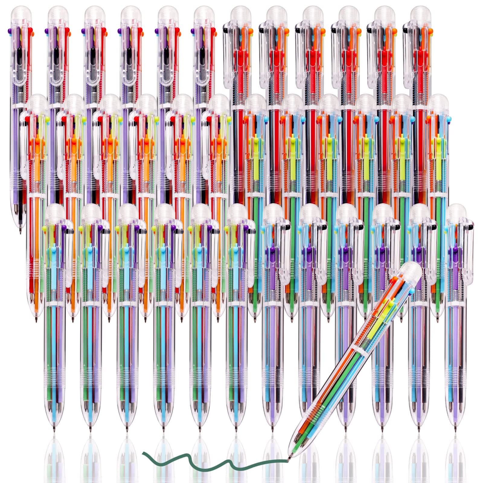 JPSOR Multicolor Ballpoint Pen 36 Pack 6-in-1, Fun Pens, Party Favors Transparent Barrel Ballpoint Pen 6-Color 0.5mm for Office School Supplies Students Children Kids Gift