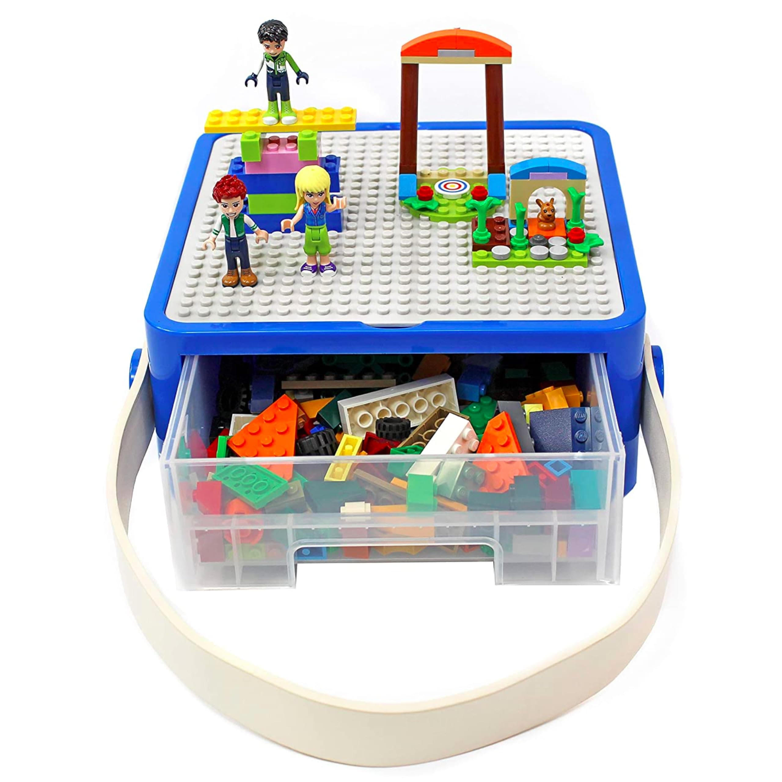 Storage Bin Box Organizer - Building Blocks Containers Storage and Toy Suitcase - Kids Toy Storage Organizer for Small Dolls and Accessories - Mess-Free Storage Box Building Baseplate