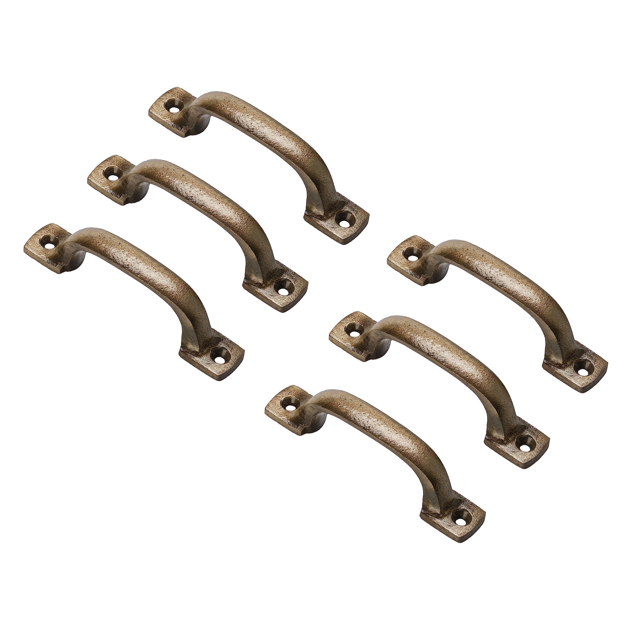 CRAFTSMAN ROAD Antique Brass Cast Iron Pull Handles (Foundry, Set of 6) - Cabinet Door Handles, Gate Handle Pull, Barn Door Hardware, Grab Handles