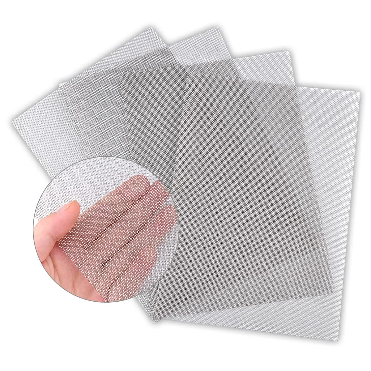 4PACK Valchoose Stainless Steel Woven Wire Mesh - Never Rust Air Vent 11.8"X8.2"(300X 210mm) - Hard and Heat Resisting Screen, 1mm Hole 20 Mesh Easy to Cut