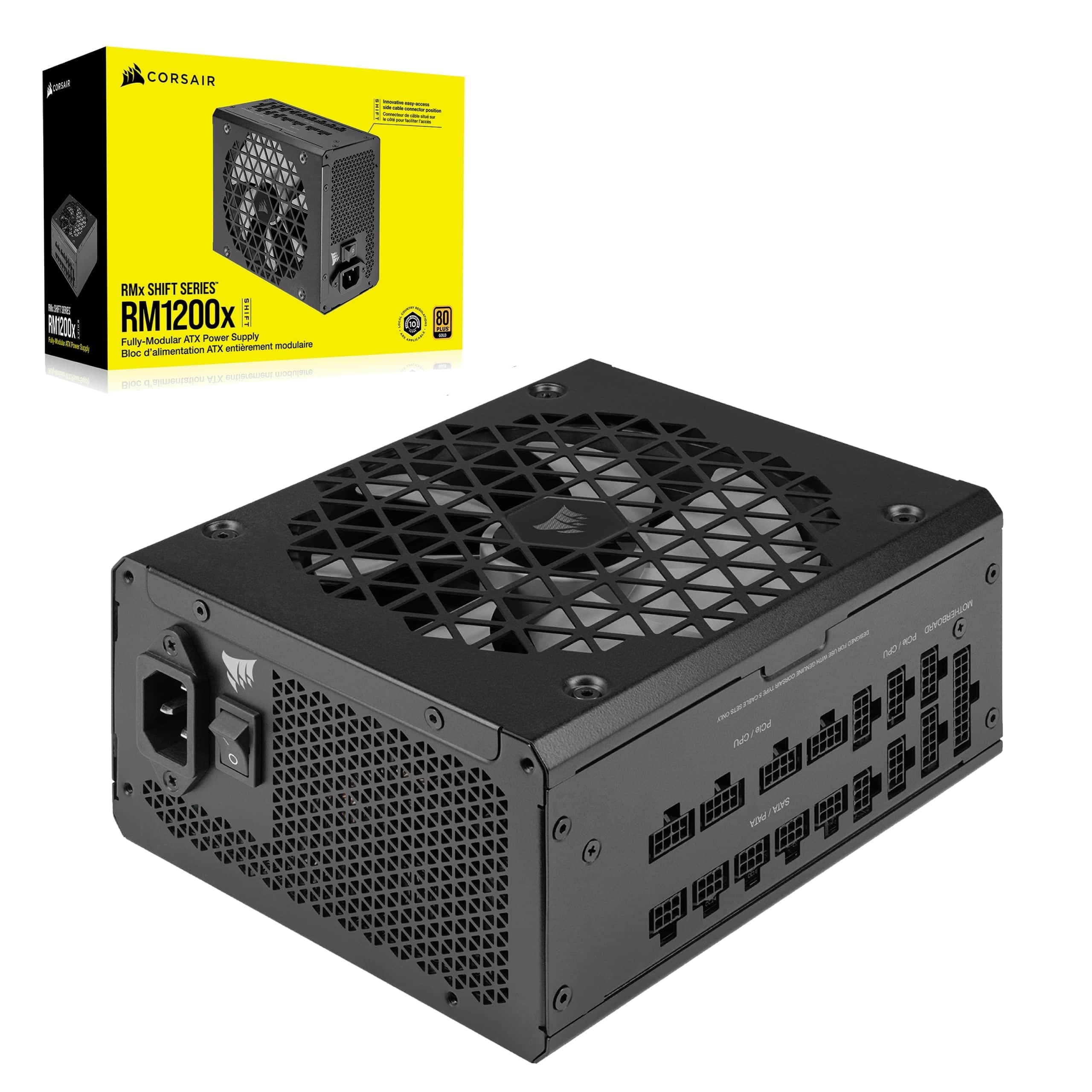 RM1200x Shift Fully Modular ATX Power Supply - Modular Side Interface - ATX 3.0 & PCIe 5.0 Compliant - Zero RPM Fan Mode - 105°C-Rated Capacitors - 80 Plus Gold Efficiency - Black