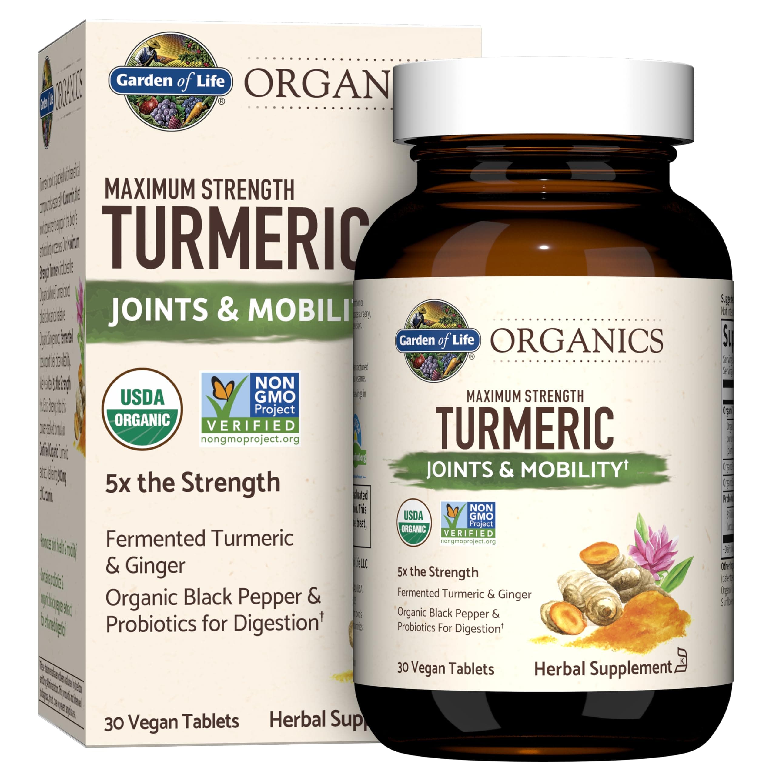 mykind Organics Maximum Strength Turmeric Joints & Mobility Support 30 Tablets - 500mg Curcumin (95% Curcuminoids) Black Pepper - Organic Non-GMO Vegan & Gluten Free Herbal Supplements