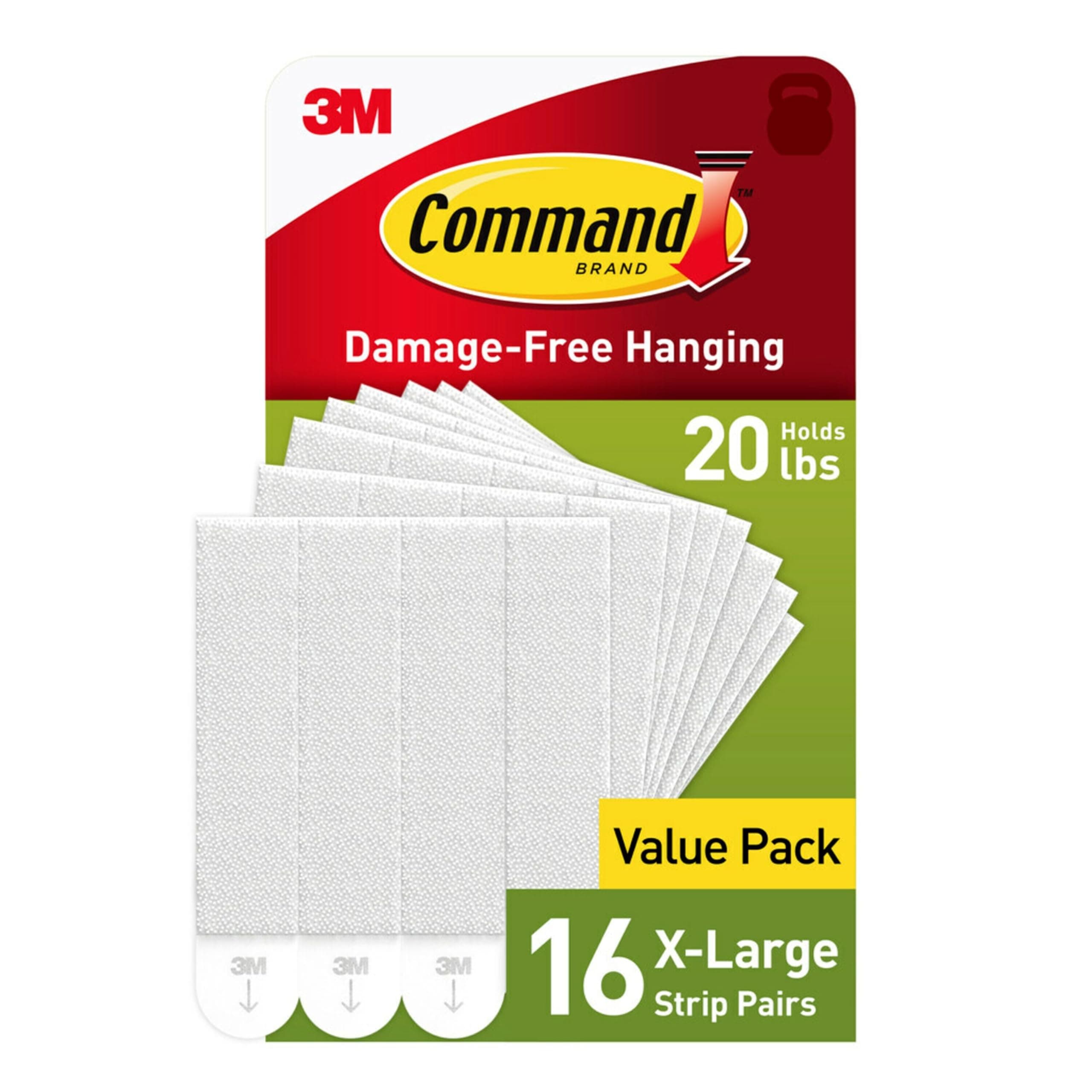Command 20 lb X-Large Picture Hanging Strips, 16 Pairs White Strips Heavy Duty, Damage-Free Picture Hanger