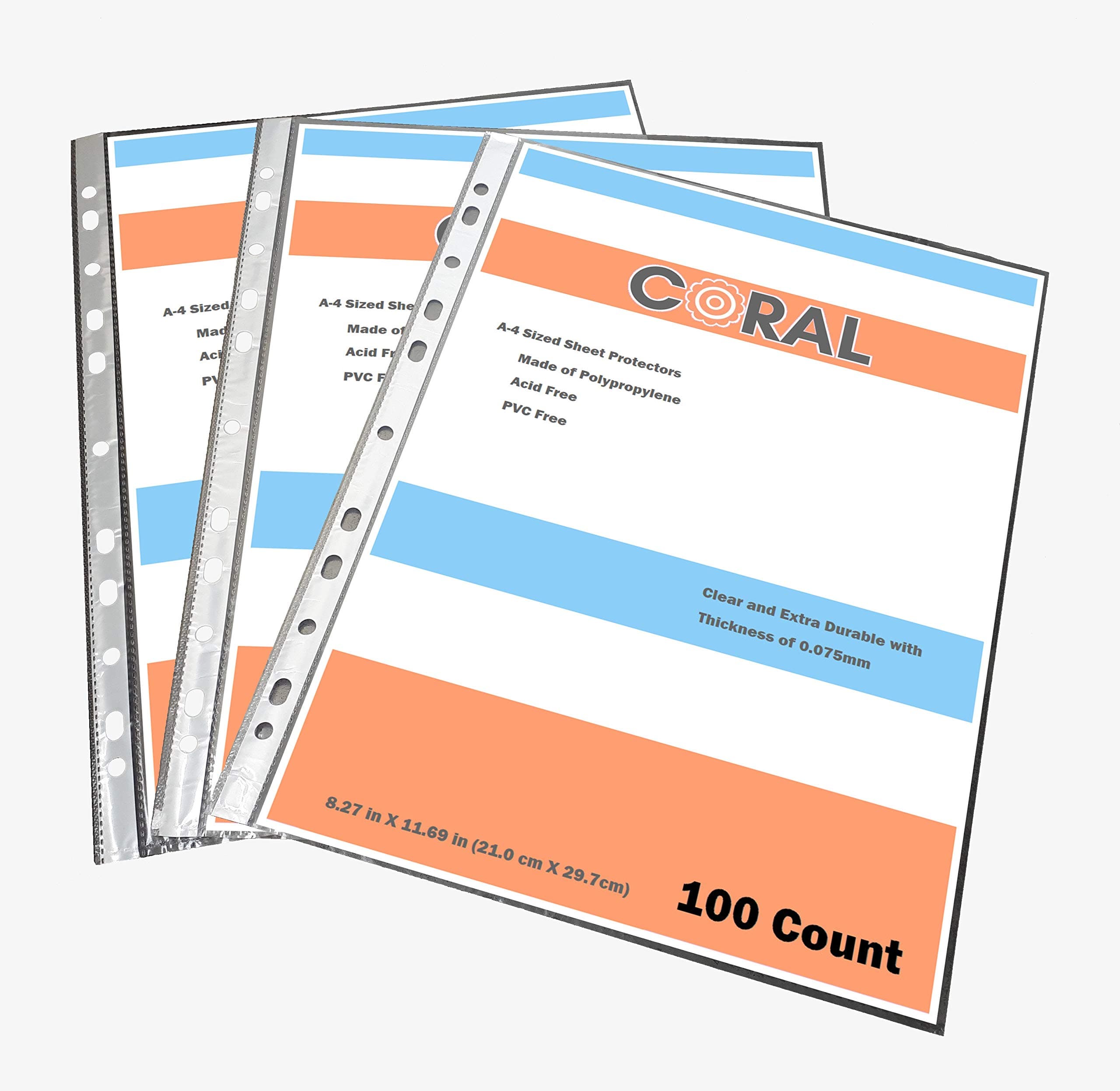 A4-Sized Clear Sheet Protectors, Polypropylene, Acid-Free, Safe, Heavy-Duty, 100 Pack, Coral Brand