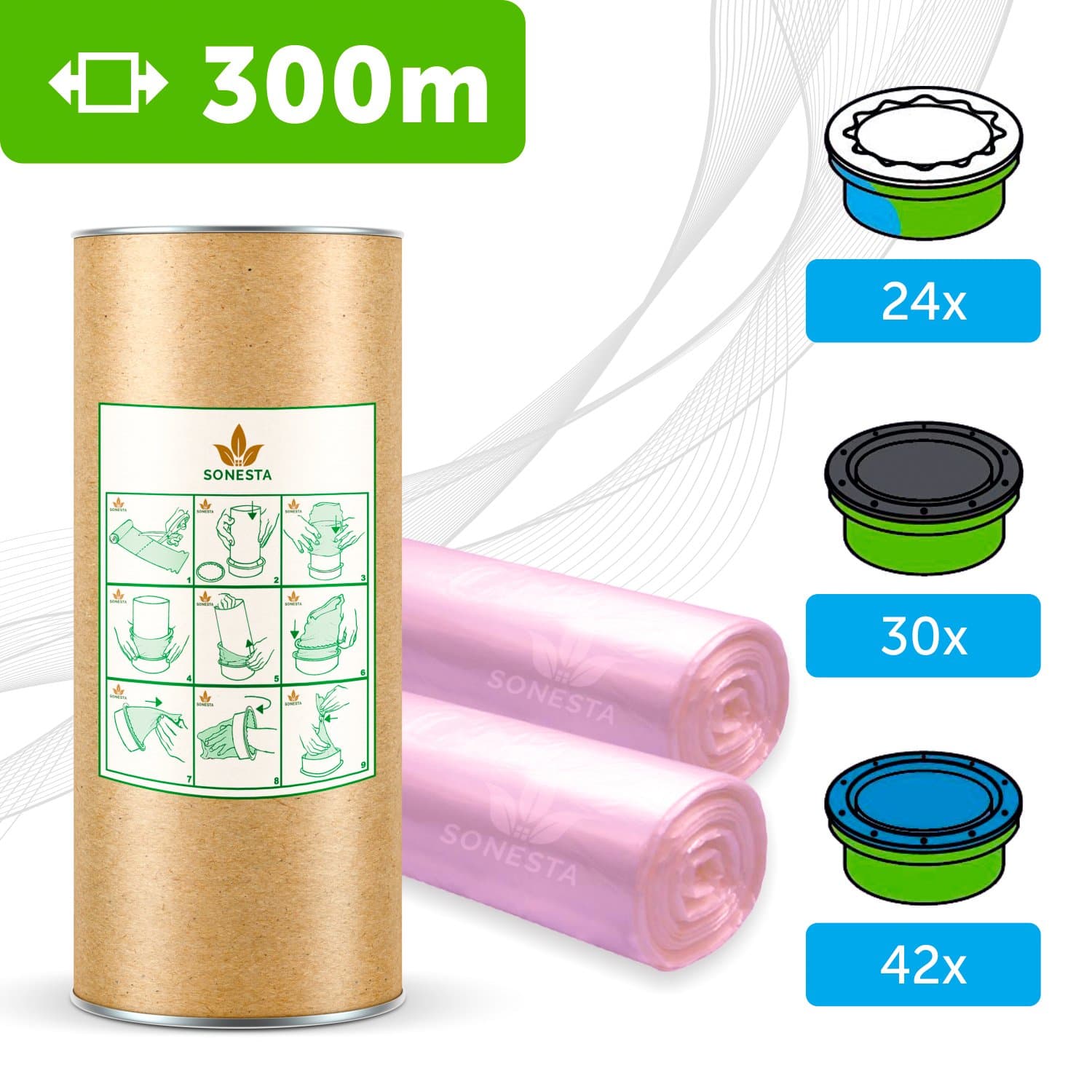 300m. ECO Nappy Bin Refills compatible with Tommee Tippee TEC, Twist & Click, Simplee | compatible with Angel | + cardboard for easy refilling - Flower fragrance