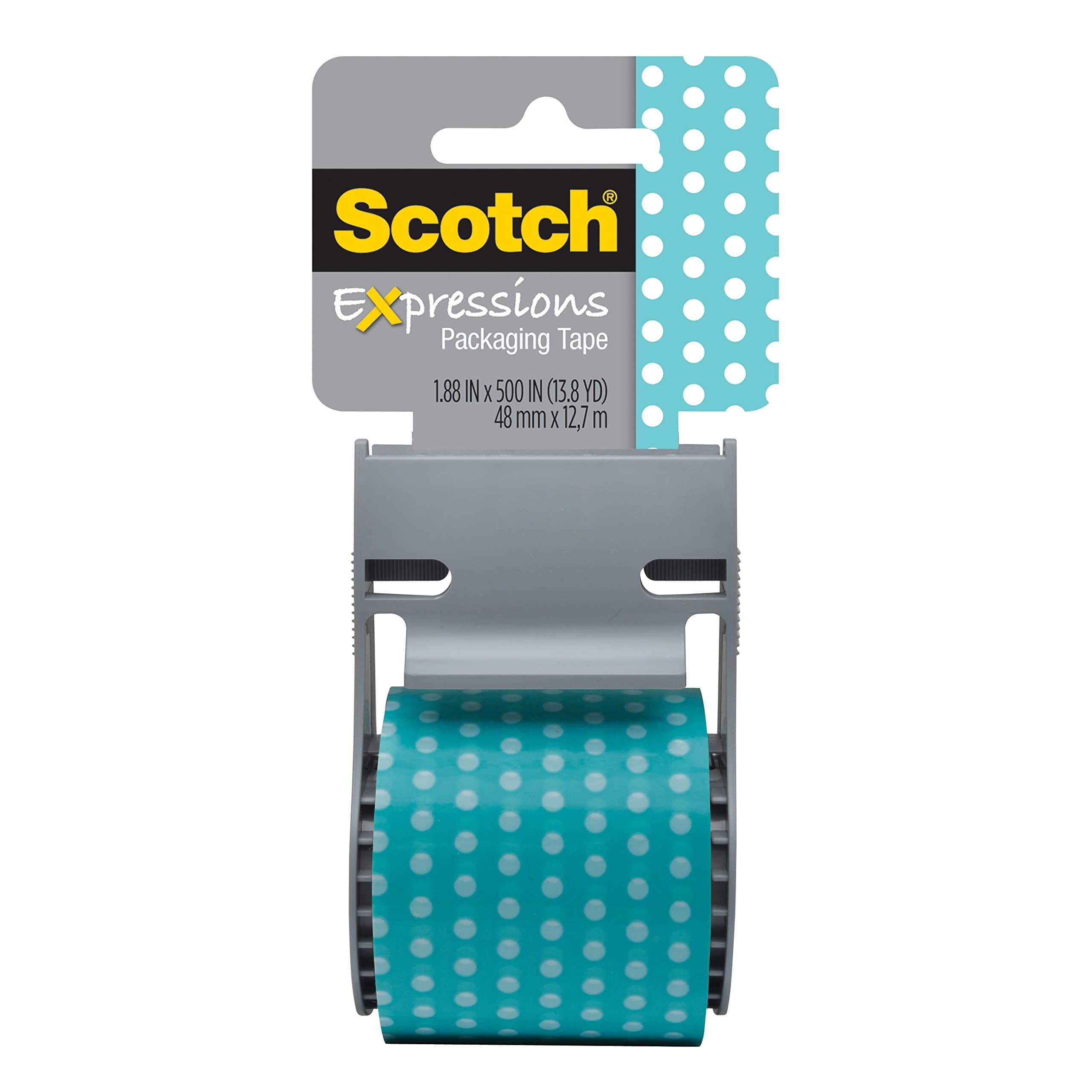 Scotch Decorative Packaging Tape on Easy Start Dispenser, Black and White Criss Cross Design, 48mm x 12.7m (141-PRTD2)