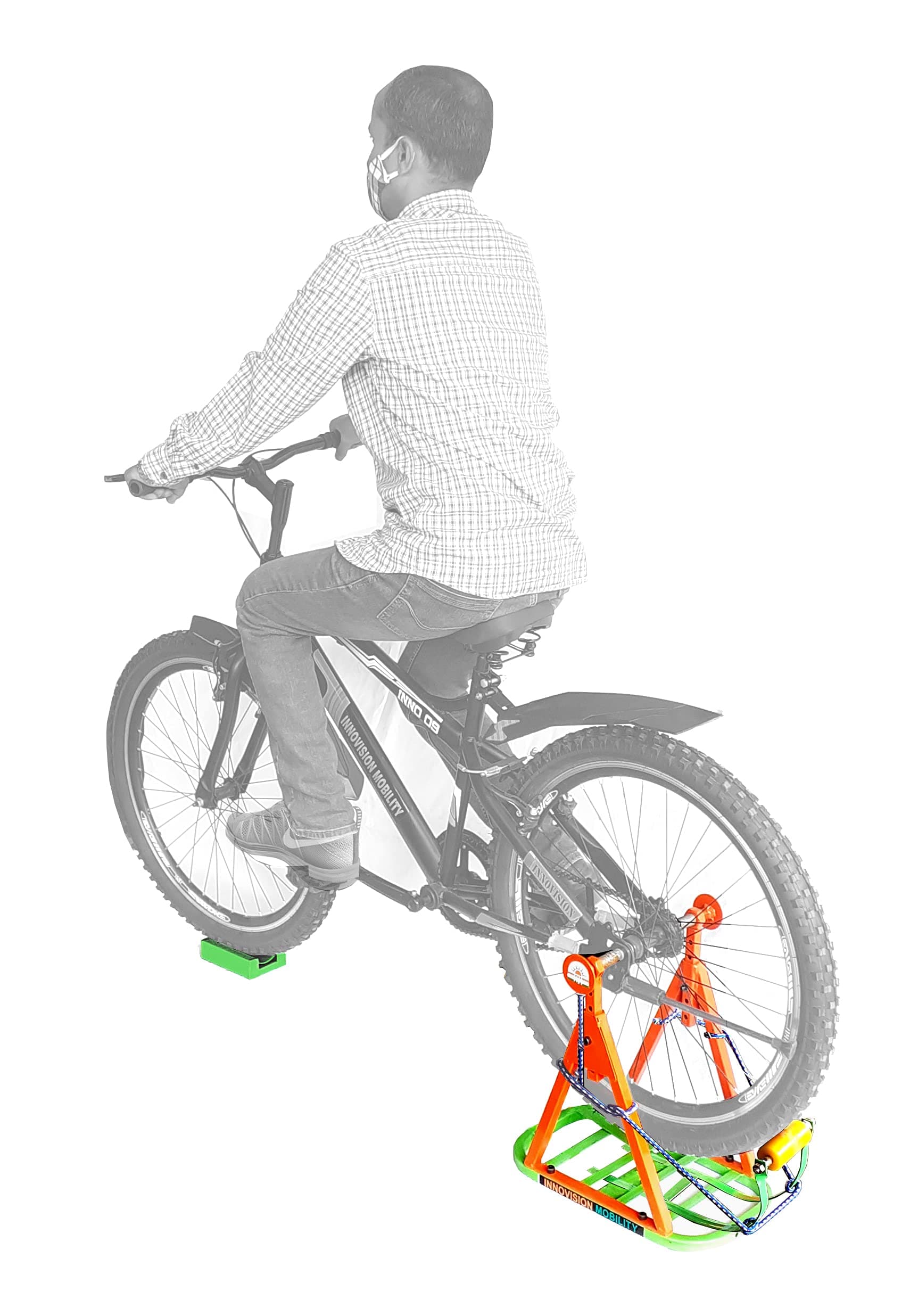Bicycle Indoor Trainer-Exercise Stand | Resistance through mechanical roller| Multi purpose-can be used as a carrier| Variable height| MS Material | Multi Colored(Orange & Green)