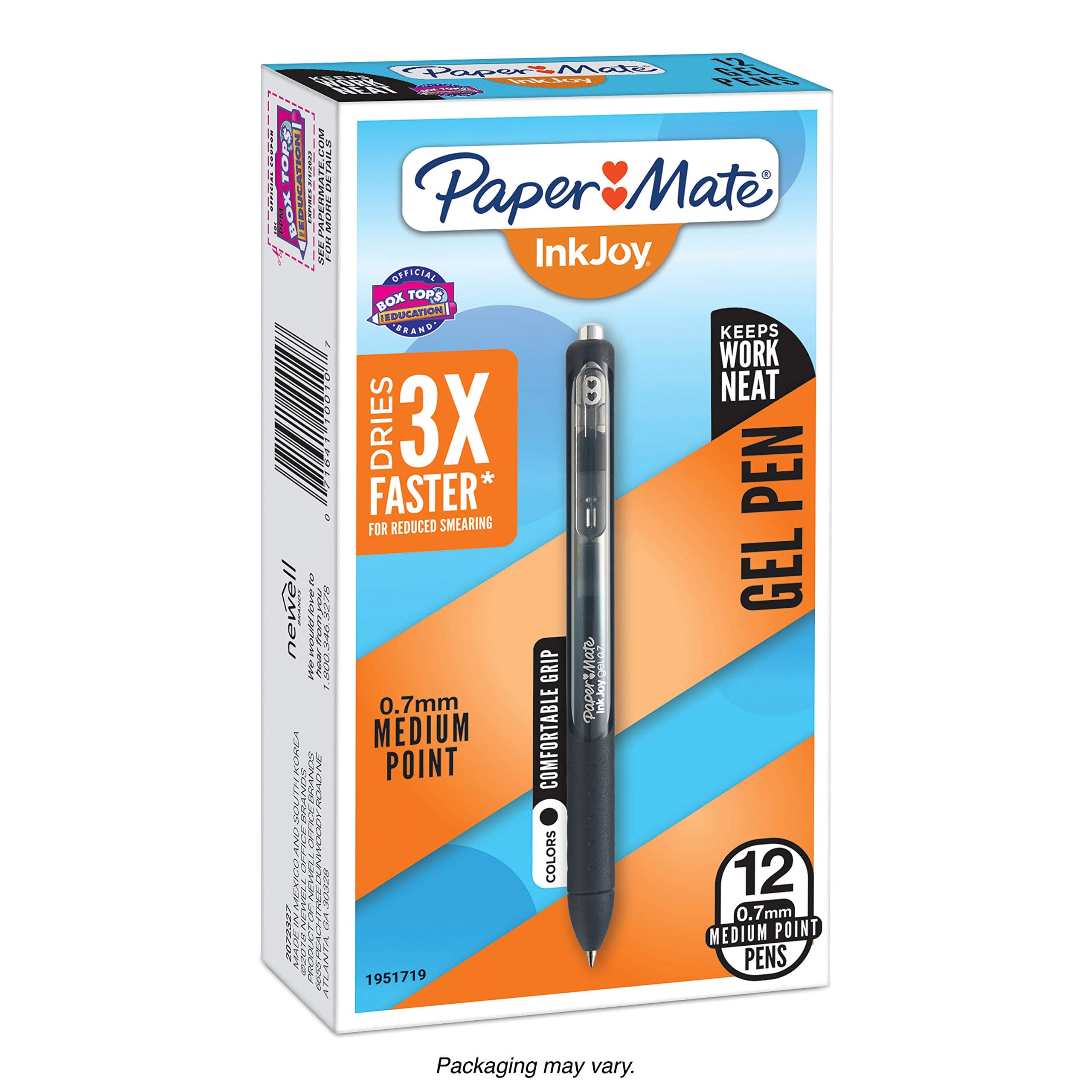 Paper Mate® InkJoy® Gel Pens, Medium Point, 0.7 mm, Black Barrel, Black Ink, Pack Of 12