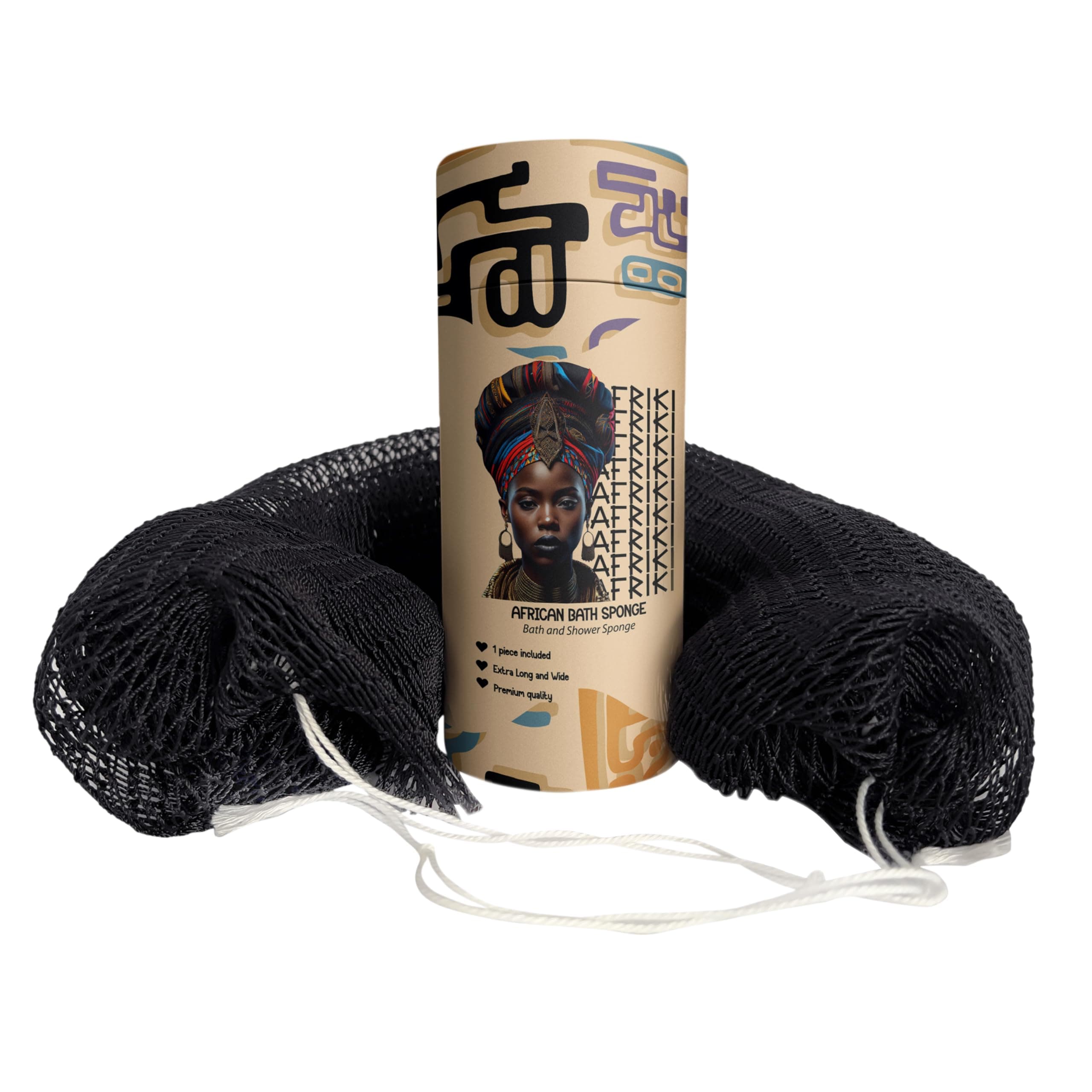 AFRIKI African Exfoliating Net Sponge, Authentic African Net Sponge, Black Owned, Back Scrubber, 45 inch Long for Normal to Sensitive Skin, for Daily use, Original Collection