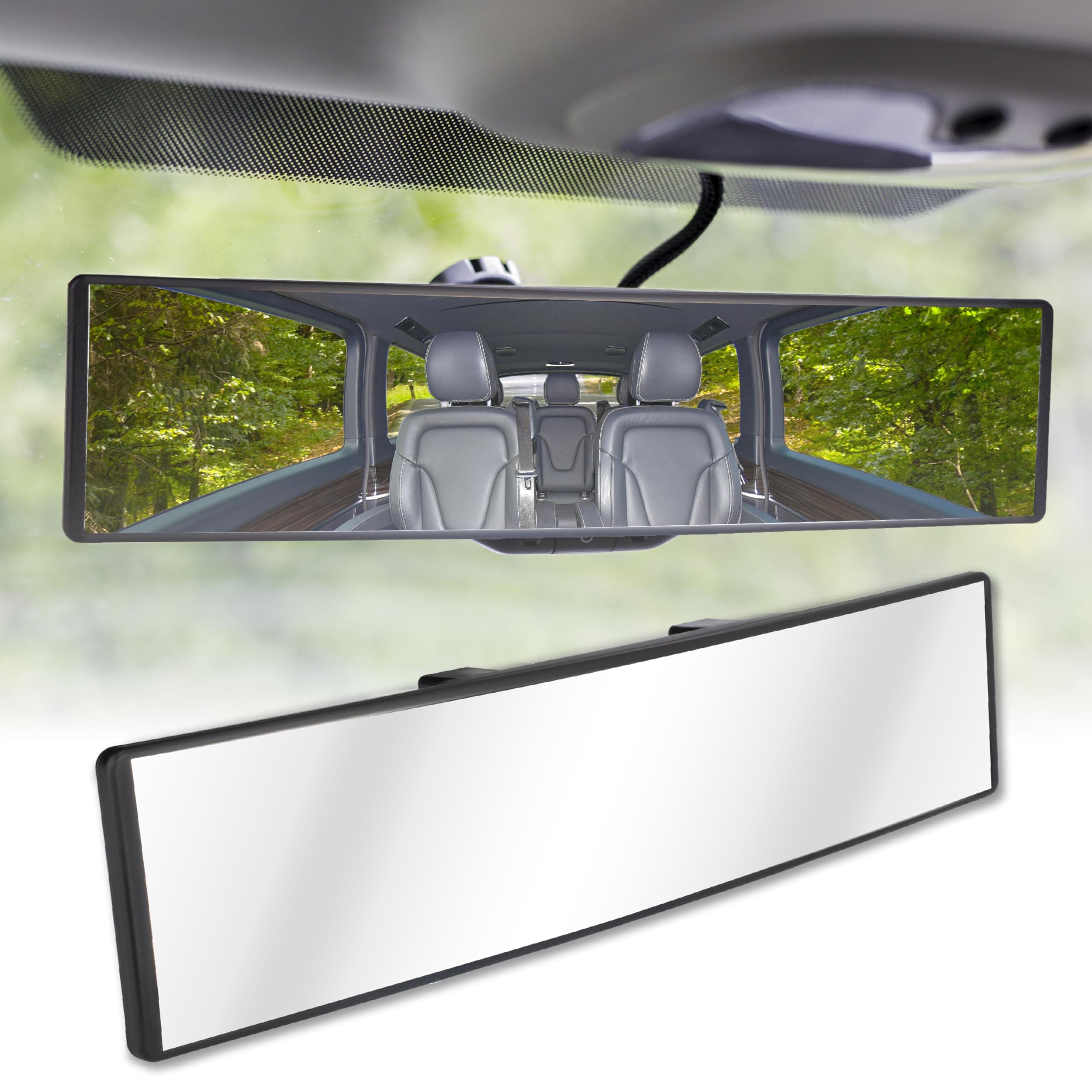 Rear View Mirror, Universal 11.4 Inch Interior Clip On Panoramic Convex Mirrors for Car Accessories, HD Anti Glare Wide Angle and Reduce Blind Spot, Extended Rear View Mirror for Cars, SUVs, Trucks
