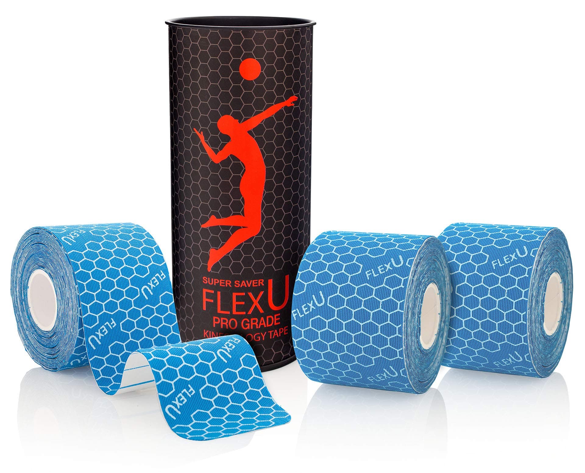 FLEXU Kinesiology Tape, Black 3 Roll Pack - Ultra-Thin Rayon, Latex-Free, Hypoallergenic Professional Therapeutic Tape to Alleviate Pain, Reduce Swelling, and Promote Faster Recovery (blue)