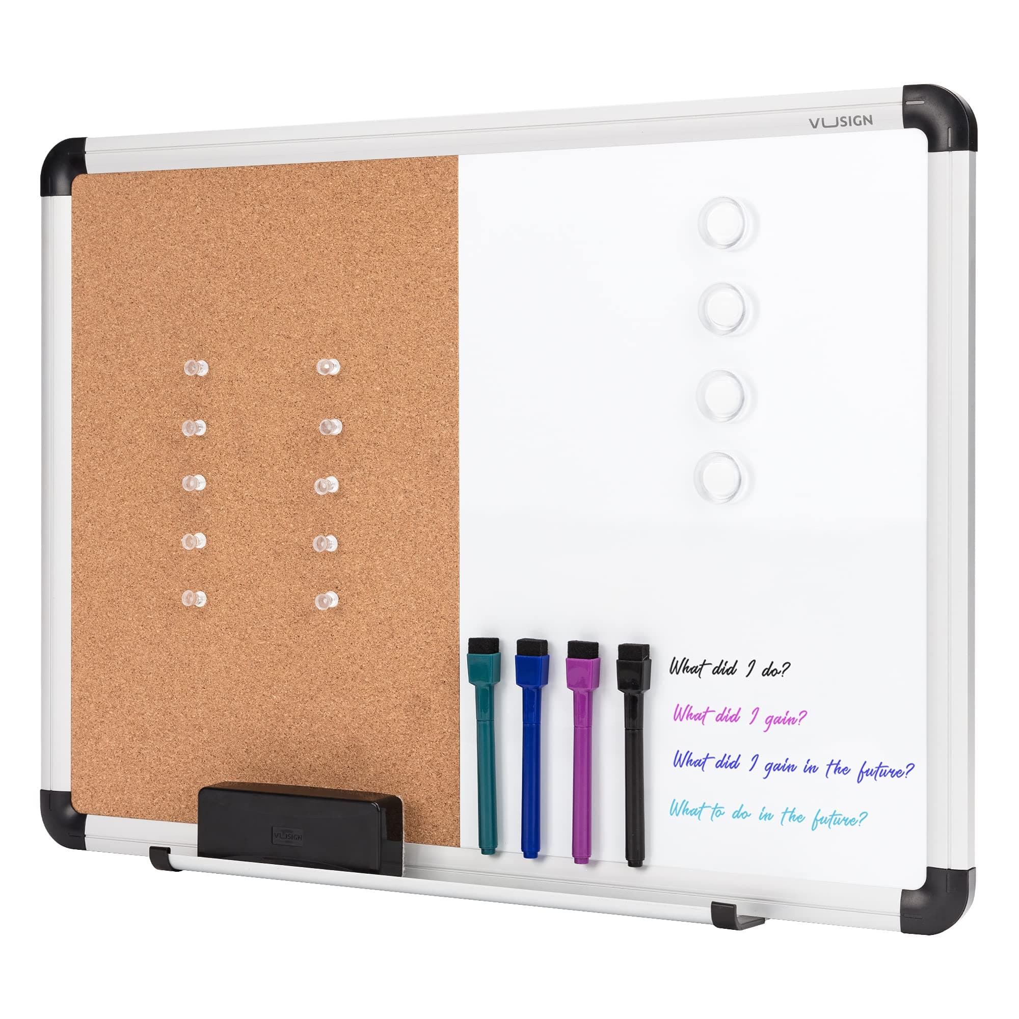 White Board and Cork Board Combination, 17" x 23" Dry Erase Board and Corkboard Combo for Home or Office, Wall Mounted Notice Bulletin Board with Aluminum Frame