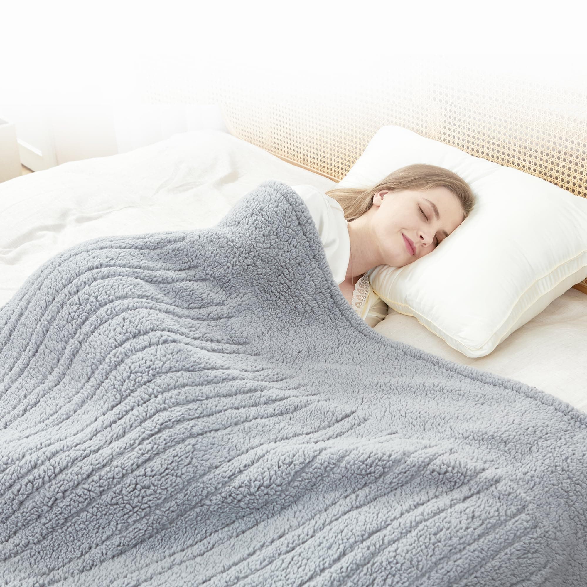 Heated Throw Blanket Double Sided Sherpa, Soft Heating Electric Blanket for Bed, Automatic Safety System, 6 Heating Levels & 10 Hours Auto-Off, 62"x84" Arctic Grey