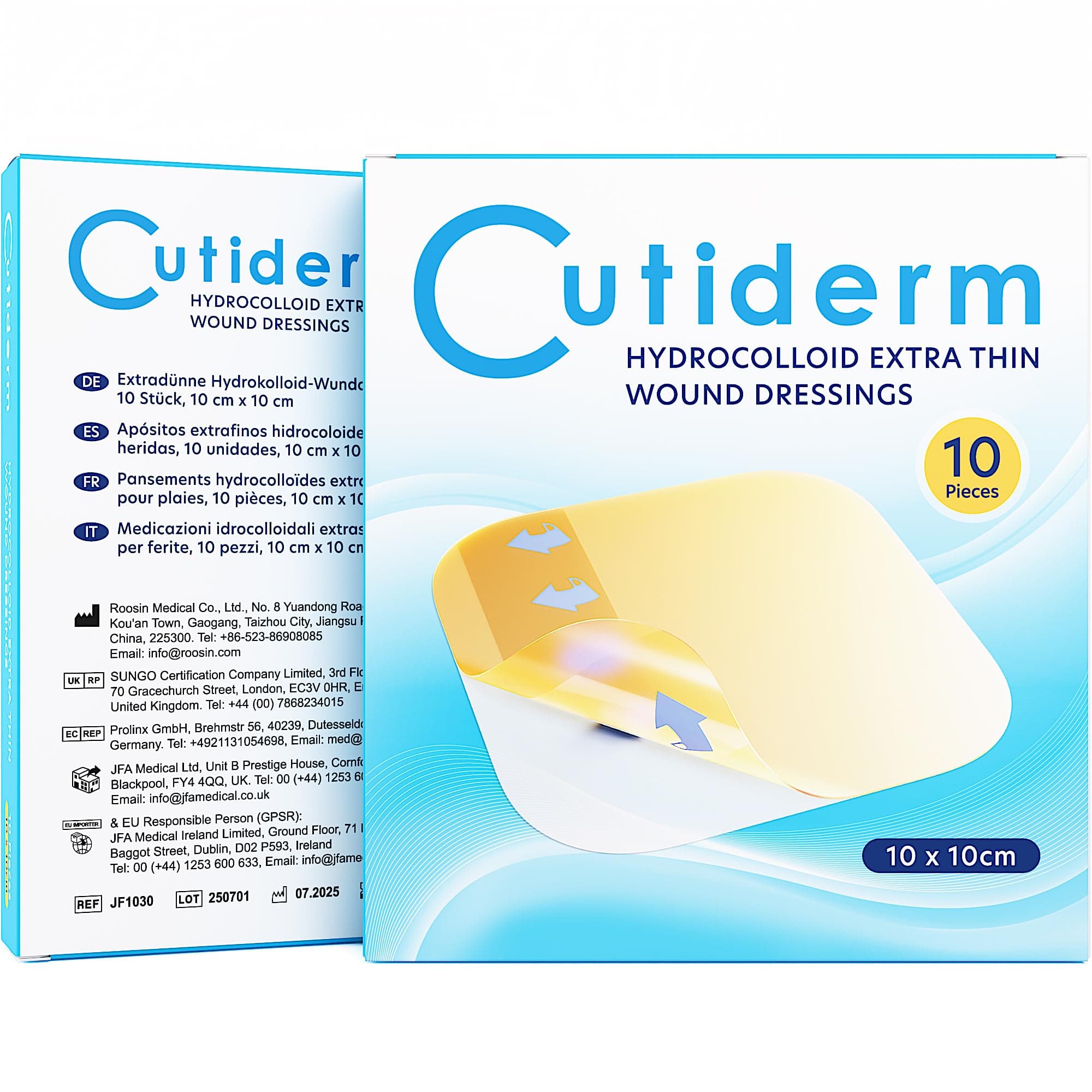 Extra Thin Hydrocolloid Dressings 10 x 10 cm - Pack of 10