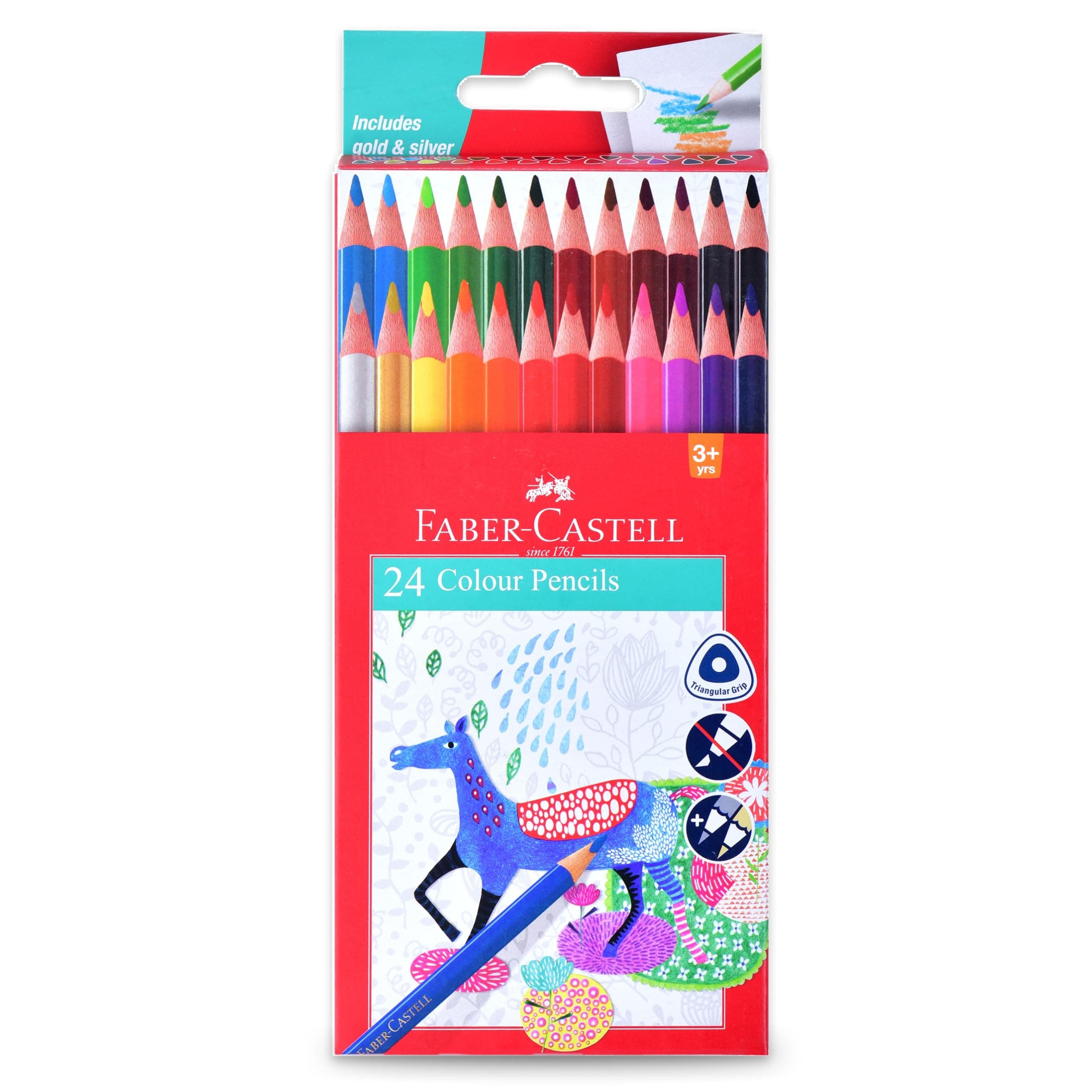 Triangular Colour Pencil Set – Pack of 24 | Colour Pencils for Kids Aged 6-12 | Ergonomic Pencil Colour Set for School & Art Projects