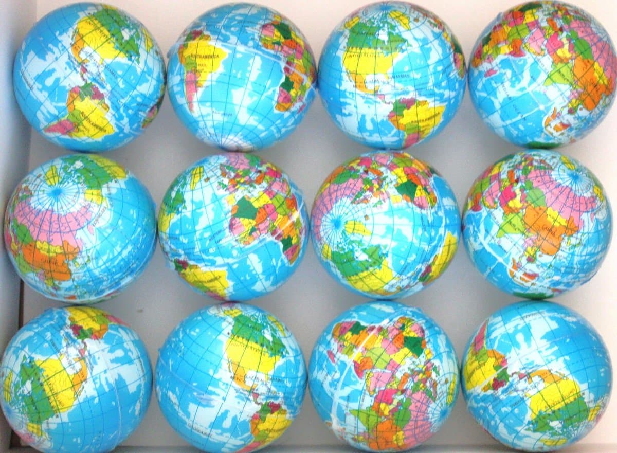 12 Pack - Globe Planet Earth Soft Foam Stress 55mm Ball - Dozen