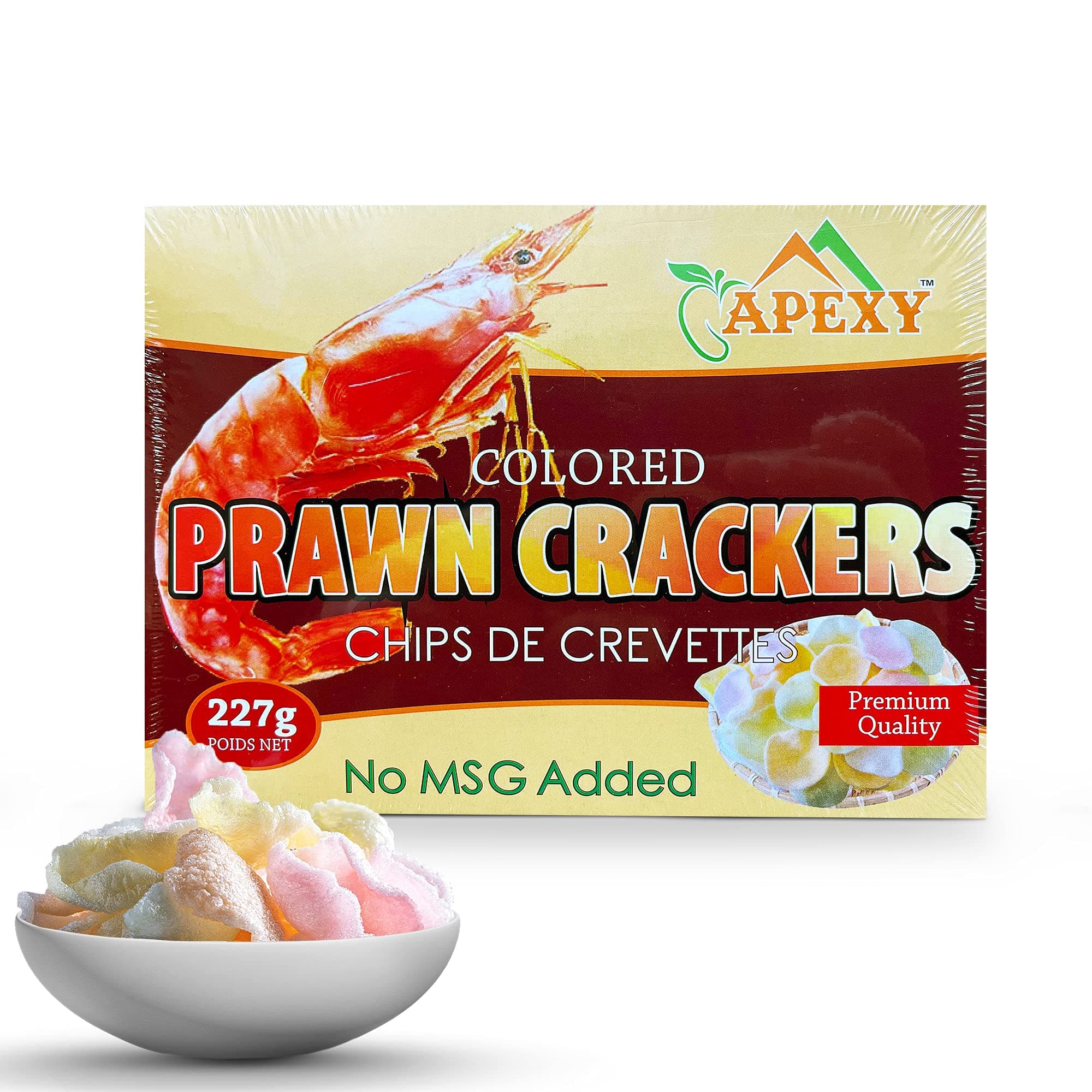 APEXY Authentic Prawn Crackers Uncooked, Crispy and Delicious Shrimp Chips for Party Appetizers and Snacks, No MSG, Cook and Serve, 8 oz (227g), Muti Color NO MSG ADDED