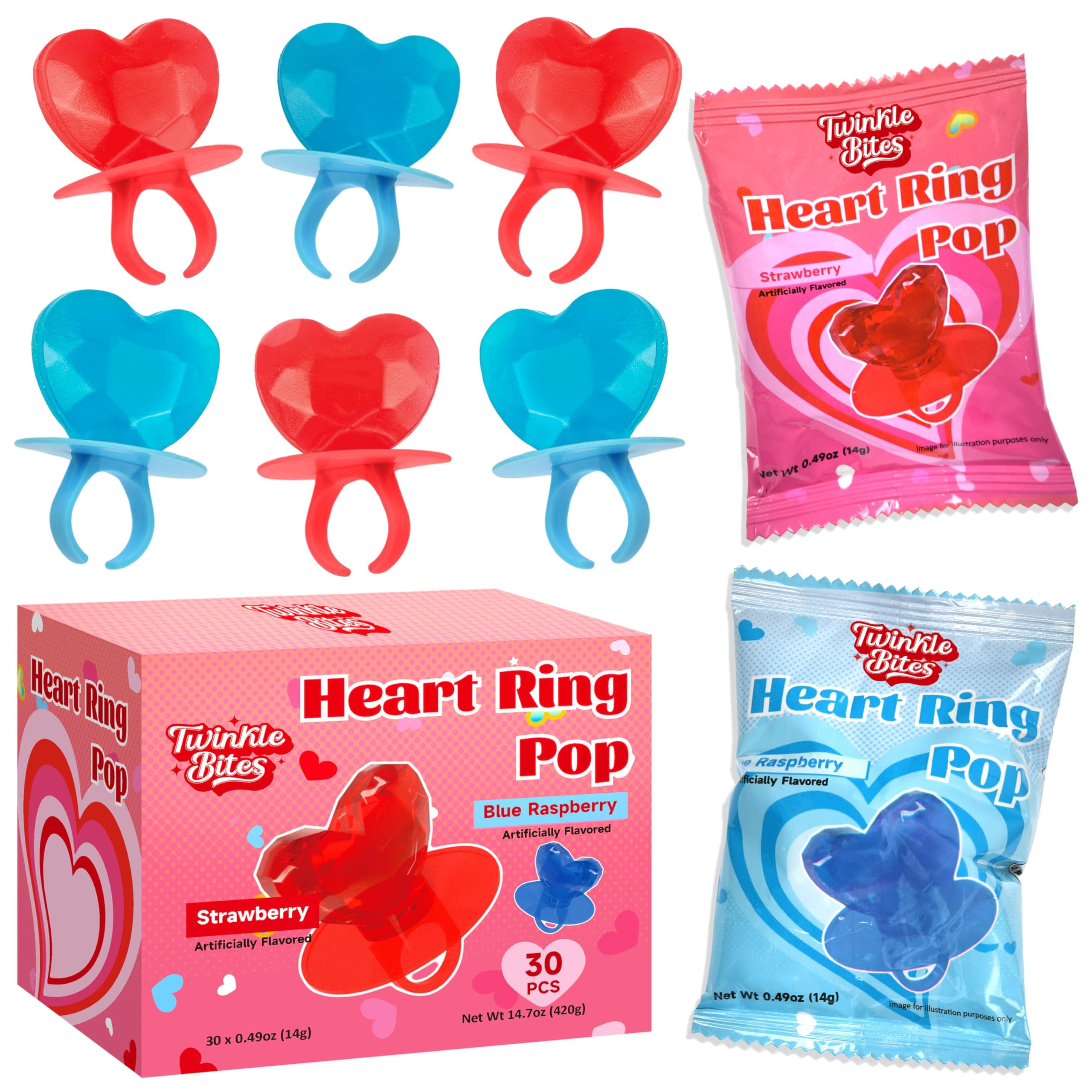 30 Pack Valentines Day Heart Ring Candy - Individually Wrapped -Love Heart Shaped Design & Delicious Flavor -Bulk Valentines Day Candy Use For Kids, Adults, Party Favor, Classroom & Office Treats,