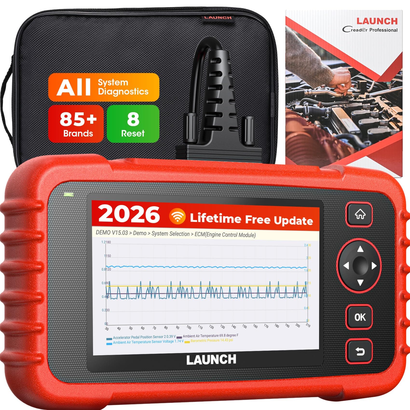 LAUNCH CRP129X Plus 2025 OBD2 Scanner Diagnostic Tool, All System Car Scanner, 8 Reset Injector Coding/Throttle/SAS/Oil/EPB/BMS/TPMS Reset Diagnostic Scanner for All Cars, Free Update Scan Tool