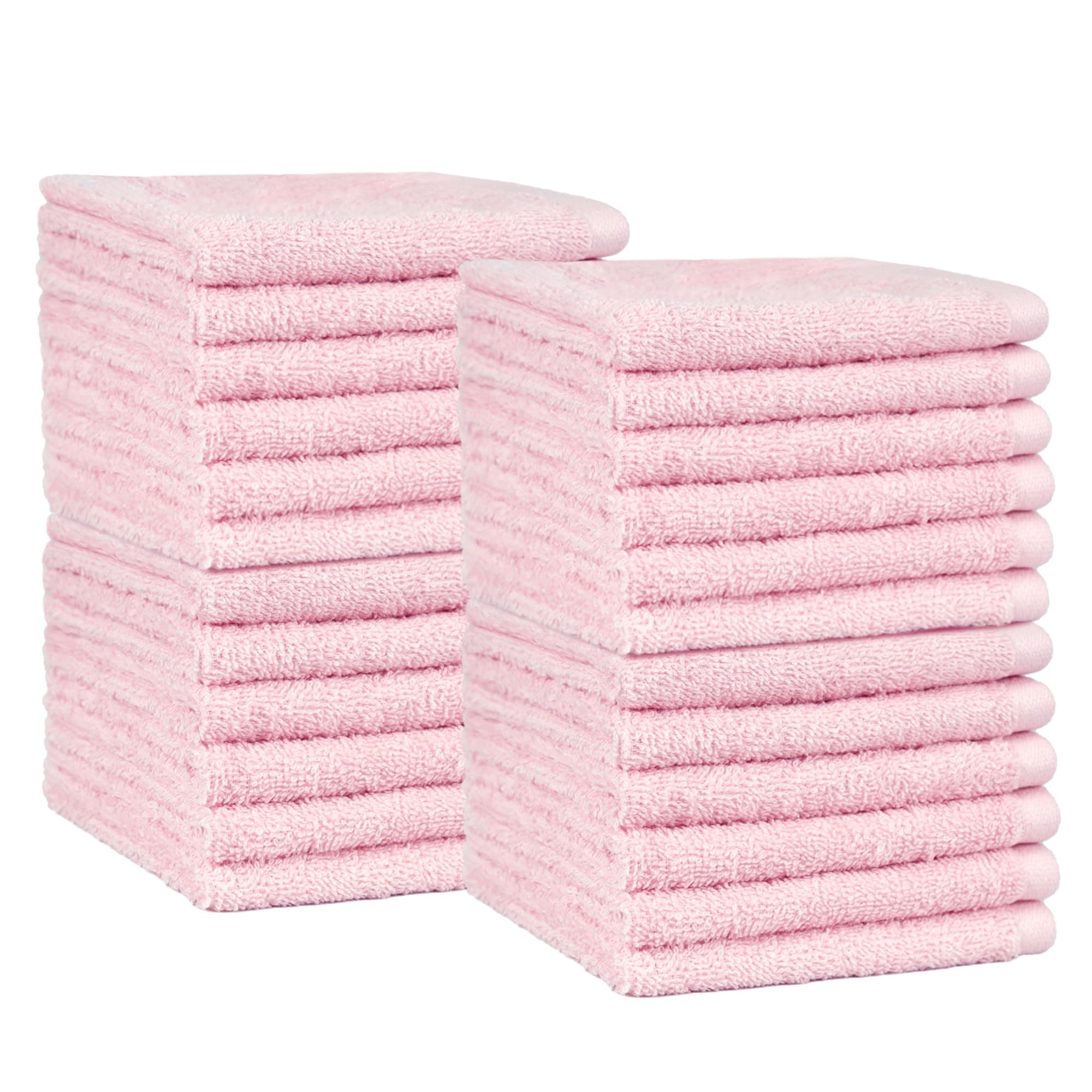 Amazon Basics Face Towel Set for bathroom, 100% Cotton Extra Absorbent Fast Drying Face Cloths 30 x 30 cm, Petal Pink, 24-Pack