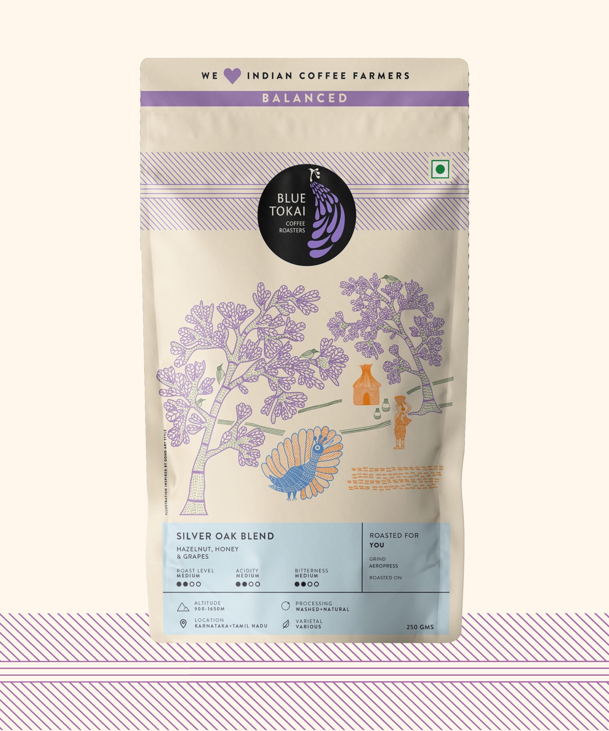 Blue Tokai Coffee Roasters Silver Oak Cafe Blend - Medium Roast | Aeropress Grind 250g | Rich & Smooth Coffee Blend | 100% Arabica Beans | Specialty Coffee | Freshly Roasted Ground Coffee