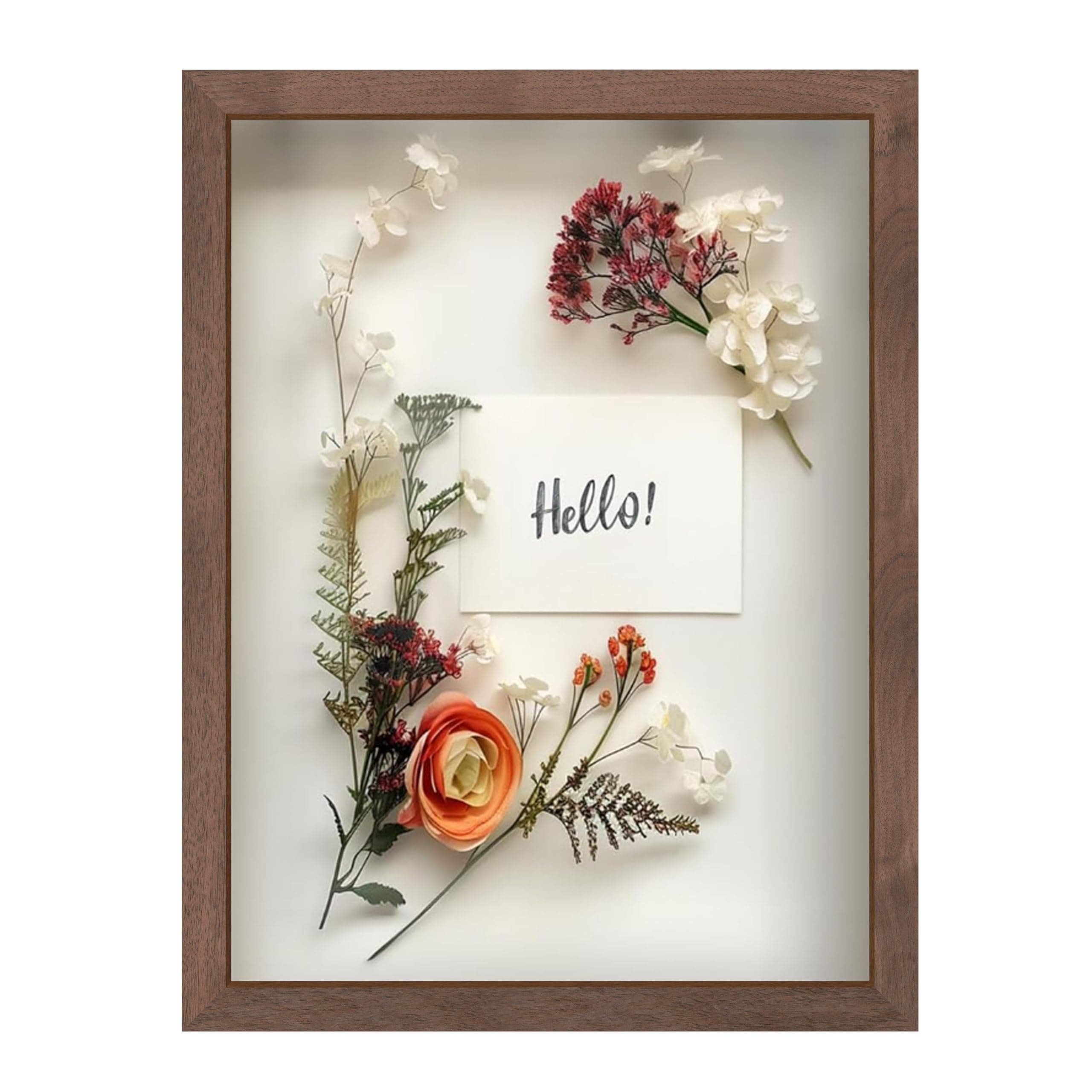 FrameWorks 12x16 Dark Oak Frame - Display Case with Soft Felt Backing, Memory Box with Tempered Glass, Display Box with Elegant White Ball Push Pins, Wooden Flower Box