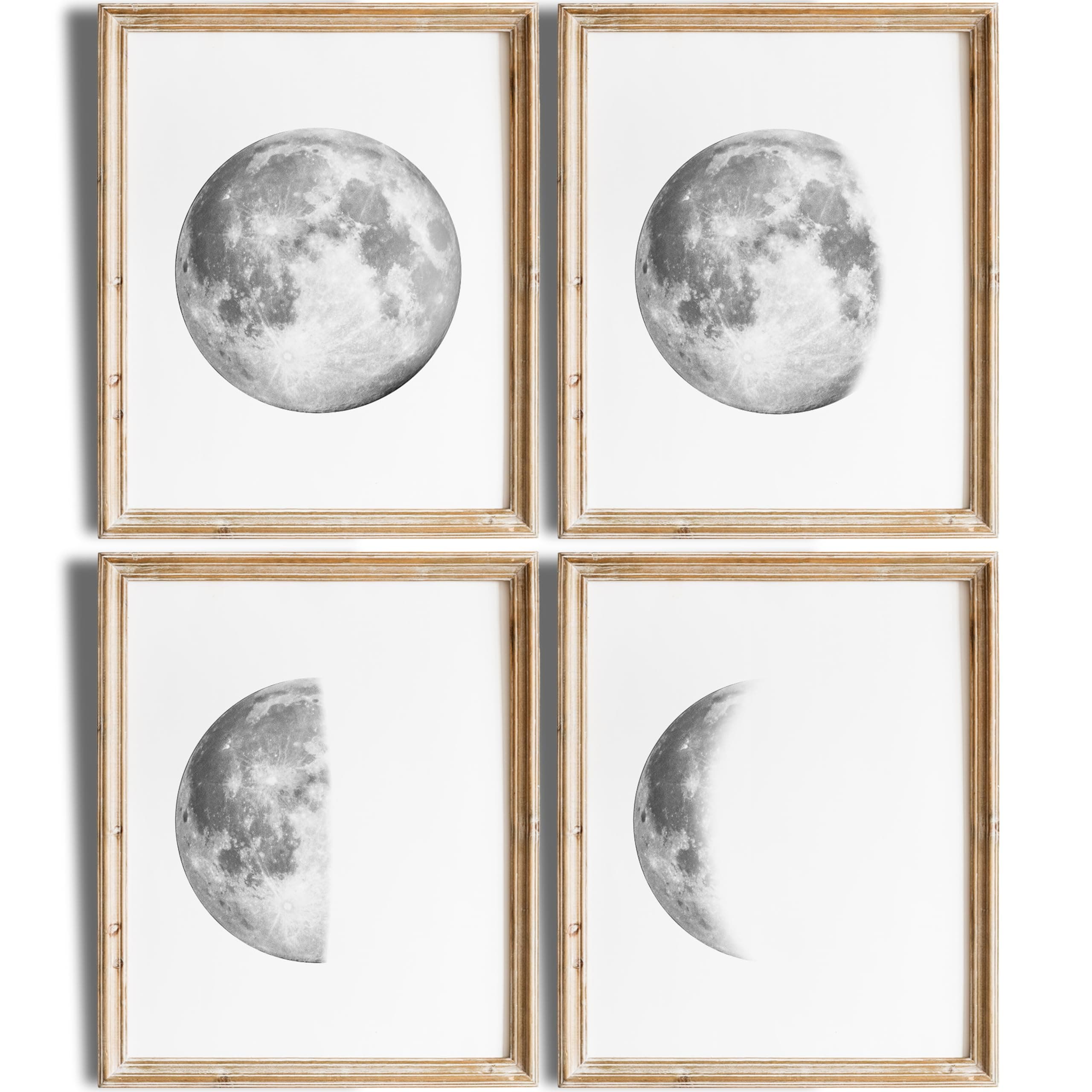 DREAM BIG PRINTABLES Moon Phases Wall Art Prints (Set of 4) Art Print - 8x10 (Unframed) | Captivating Celestial Charm | Office & Living Room Wall Decor | Abstract Wall Art