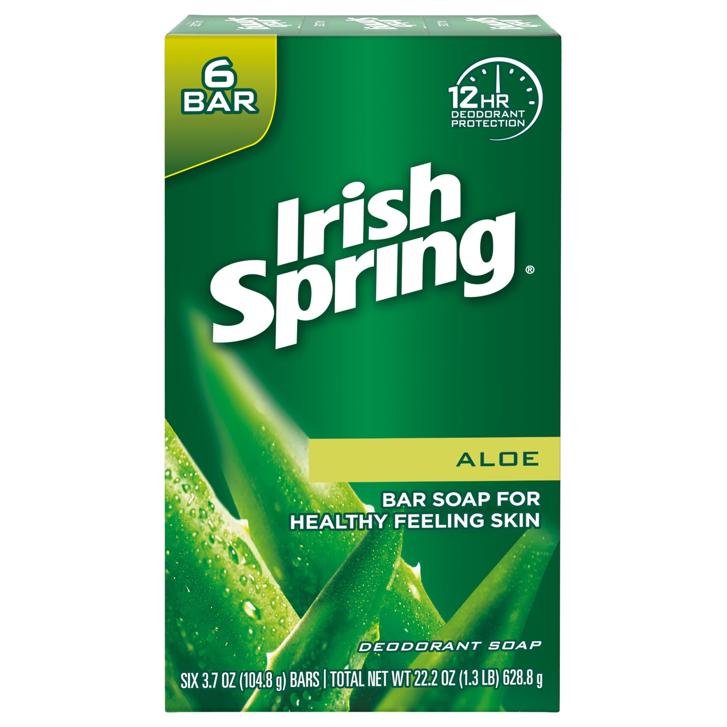 Irish Spring Deodorant Bar Soap, Aloe Vera, 6 Bar (Pack of 12)