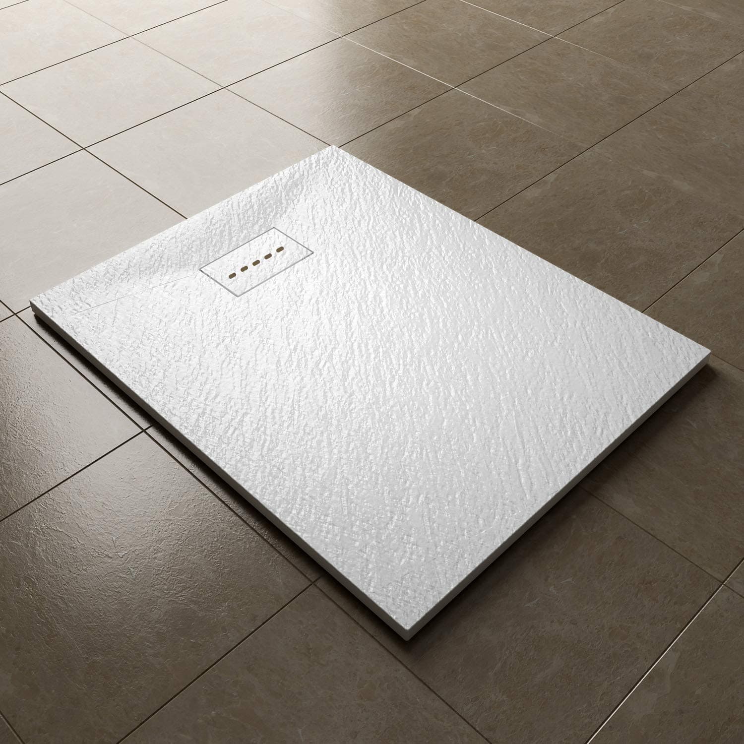 ELEGANT 1000 x 700mm Slip-Resistance Shower Base Slate Effect Square Shower Enclosure Tray with Waste and Resin Cover Grate