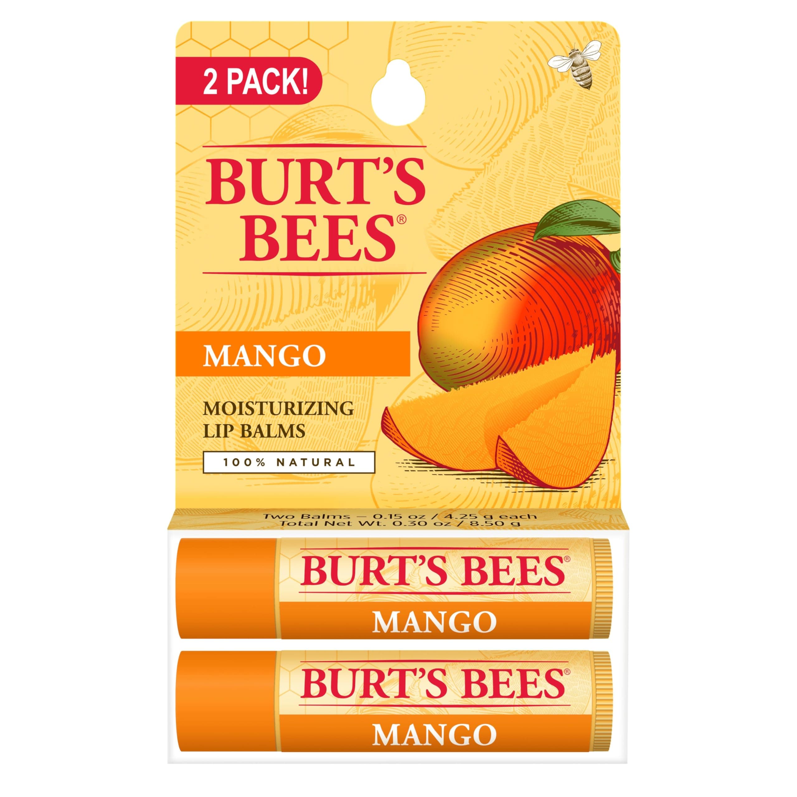 Burts Bees Mango Moisturizing Lip Balm Twin Pack for Unisex - 2 x 0.15 oz