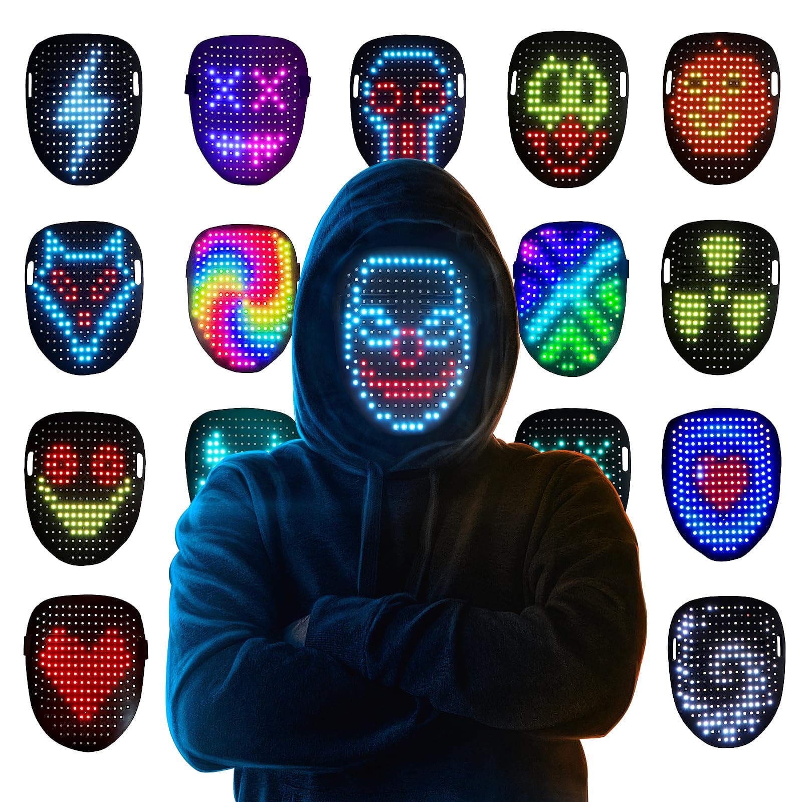 LED Mask Light up Mask with Gesture Sensing, Cool Face Transforming Mask, Perfect Gifts for Halloween Christmas Birthday Cosplay Party