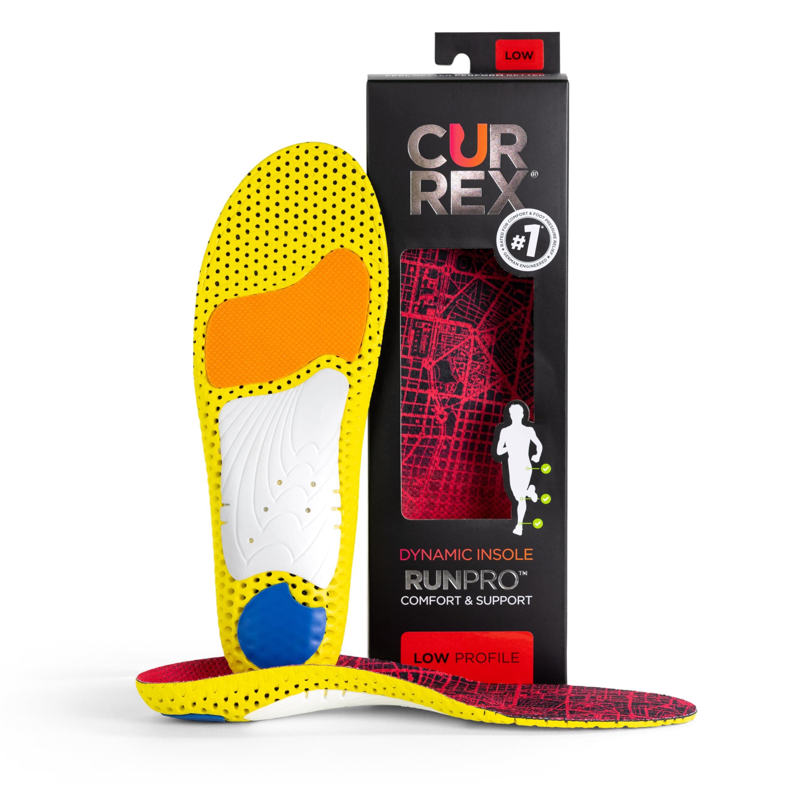 CURREX RunPro Sole - Discover Your Insole for a New Dimension of Running, Dynamic Insole, Red, Low Profile, Size EU 42-44 / L