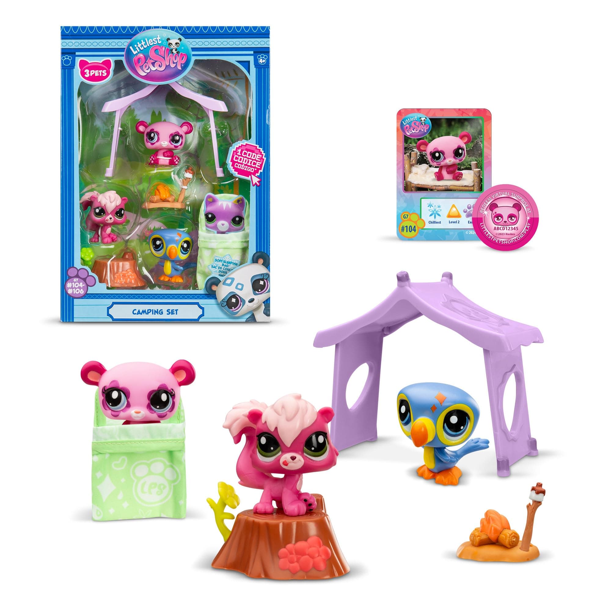 Series 2 Camping Adventure Play Pack | The Pack Contains 3 LPS Mini Pet Toys 6 Accessories 1 Collector Card And 1 Virtual Code | Collectable Toys For Girls And Boys