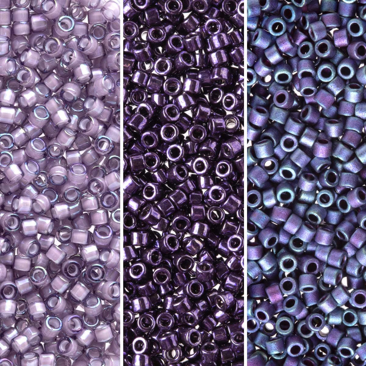 Miyuki Delica Seed Beads Bundle: Size 11/0, Grape Collection DB464, DB1054, DB1789