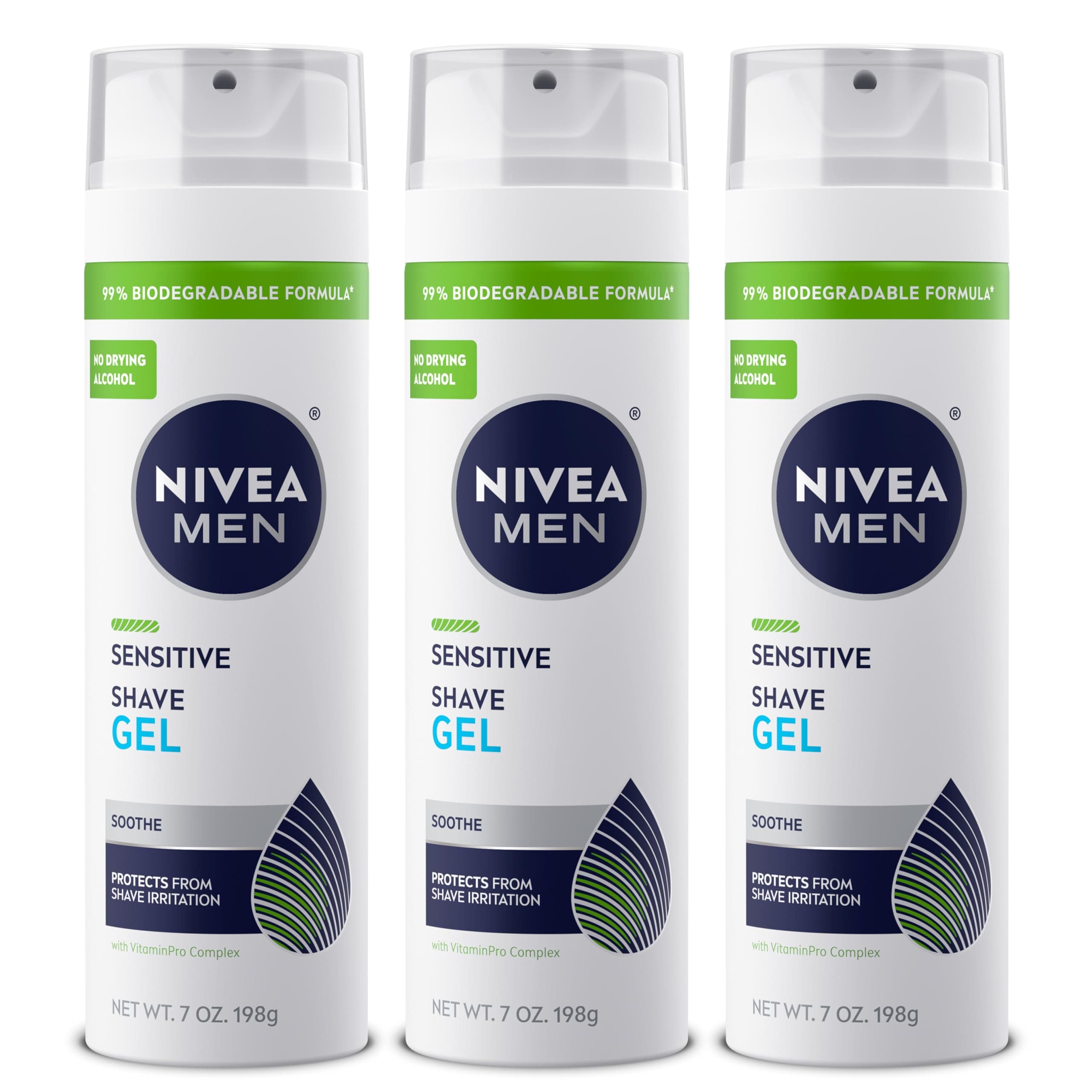 NIVEA FOR MEN Sensitive, Shaving Gel 7 oz (Pack of 3)