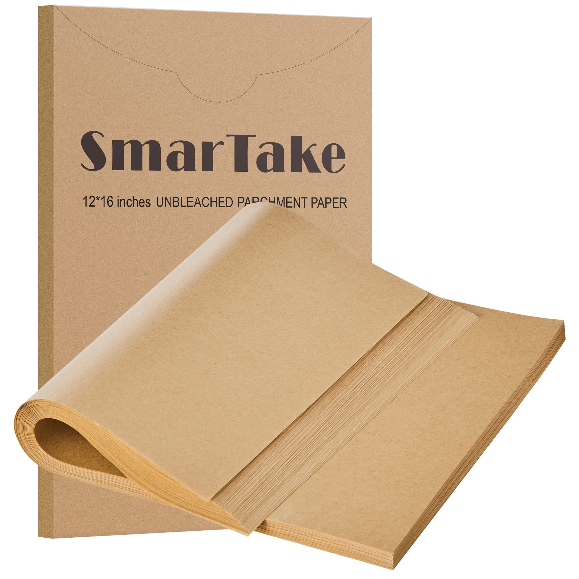 SMARTAKE 200 Pcs Parchment Paper Baking Sheets, 12x16 Inches Non-Stick Precut Baking Parchment, for Baking Grilling Steaming Bread Cup Cake Cookie and More (Unbleached)