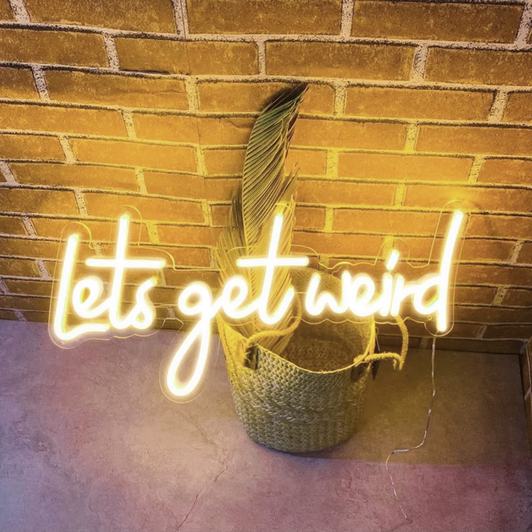 Let's Get Weird Neon Sign with USB Power and Dimmable Switch,Hanging Neon Signs Night lamps for Wall Background Room Aesthetic Decor, 16x8 in,Warm White