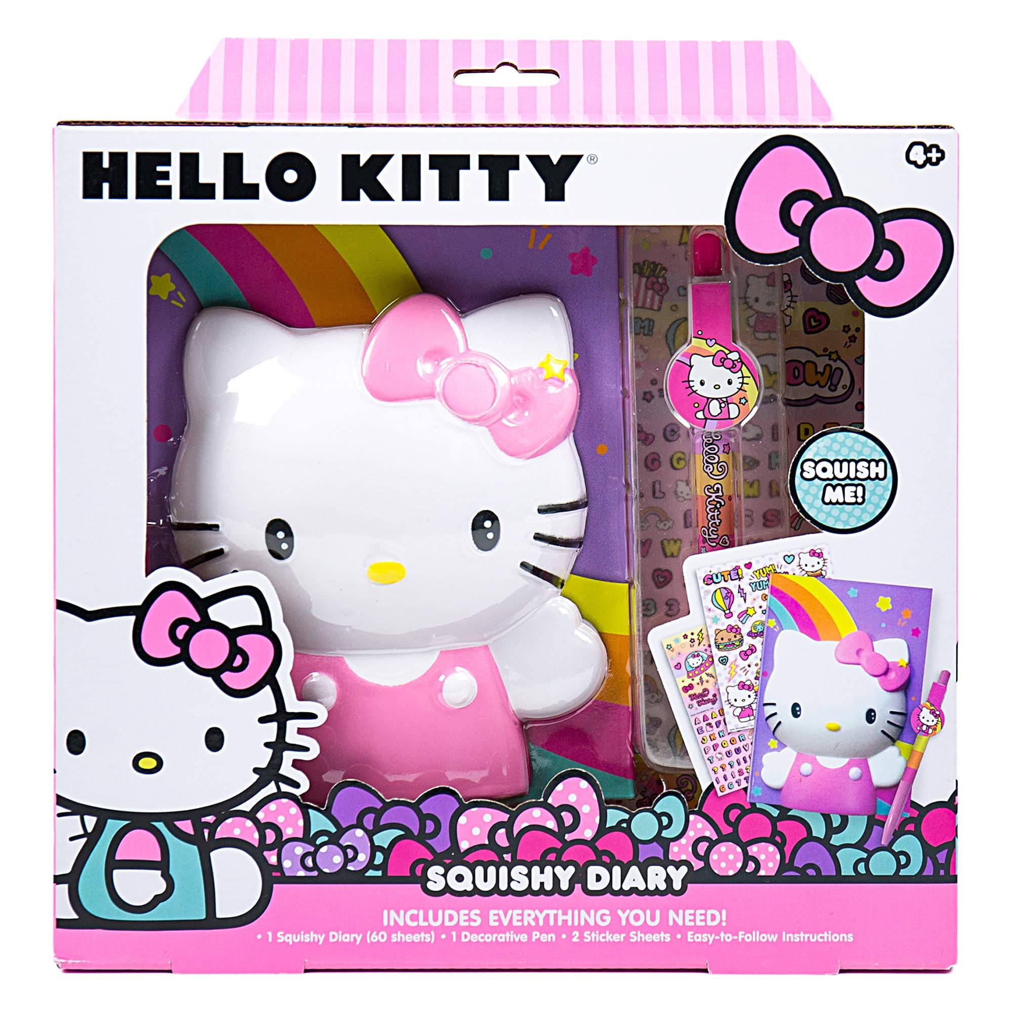 Hello Kitty Slow Rise Squishy Diary Kit for Kids DIY Kawaii Fidget Journal Soft Squeeze Sensory Cover Stickers and Pen Included Creative Writing Craft Toy Gift for Girls Ages 4 +