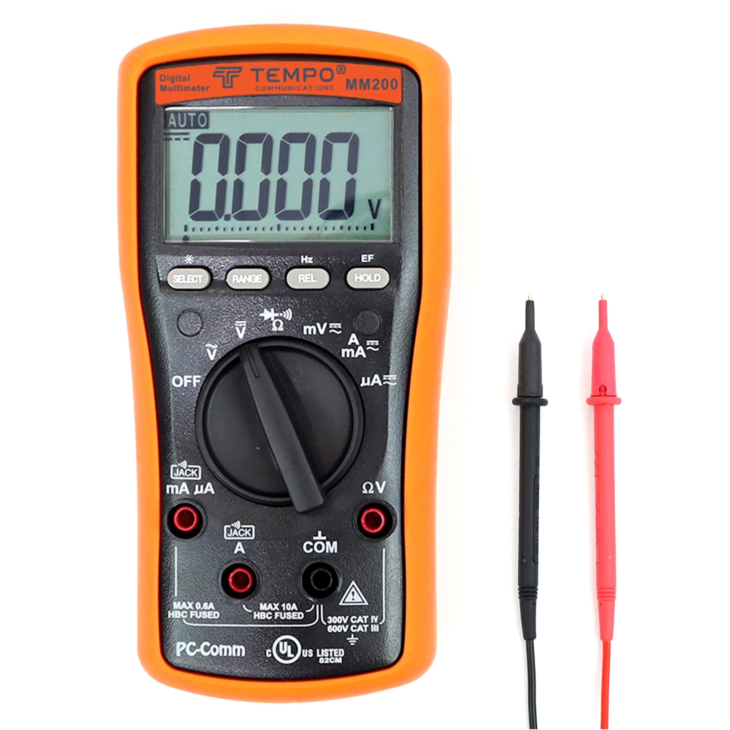 TEMPO Communications MM200 Digital Multimeter, Multi Meter AC/DC Voltage, Current, Frequency, Resistance, Check Diodes, Verify Continuity