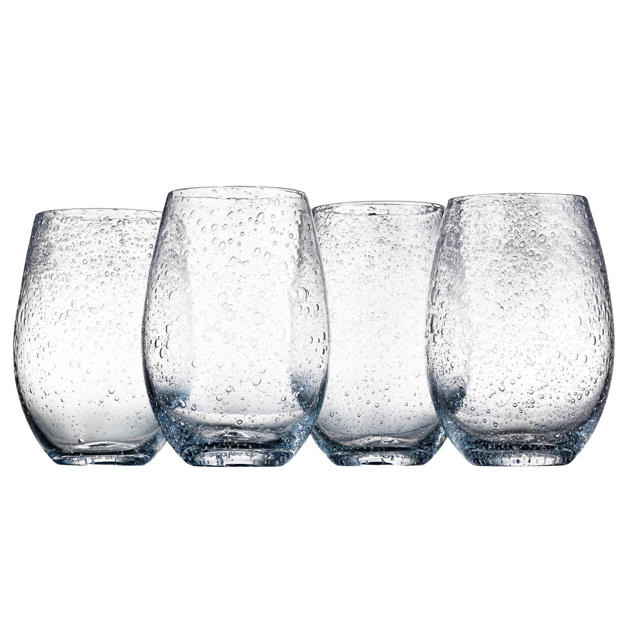 Artland Stemless Wine Glass, Set of 4 | Iris Seeded Design, Clear | Drinking Glass for Parties and Everyday Use - Wine, Champagne, Cocktail | Glassware & Barware Essentials