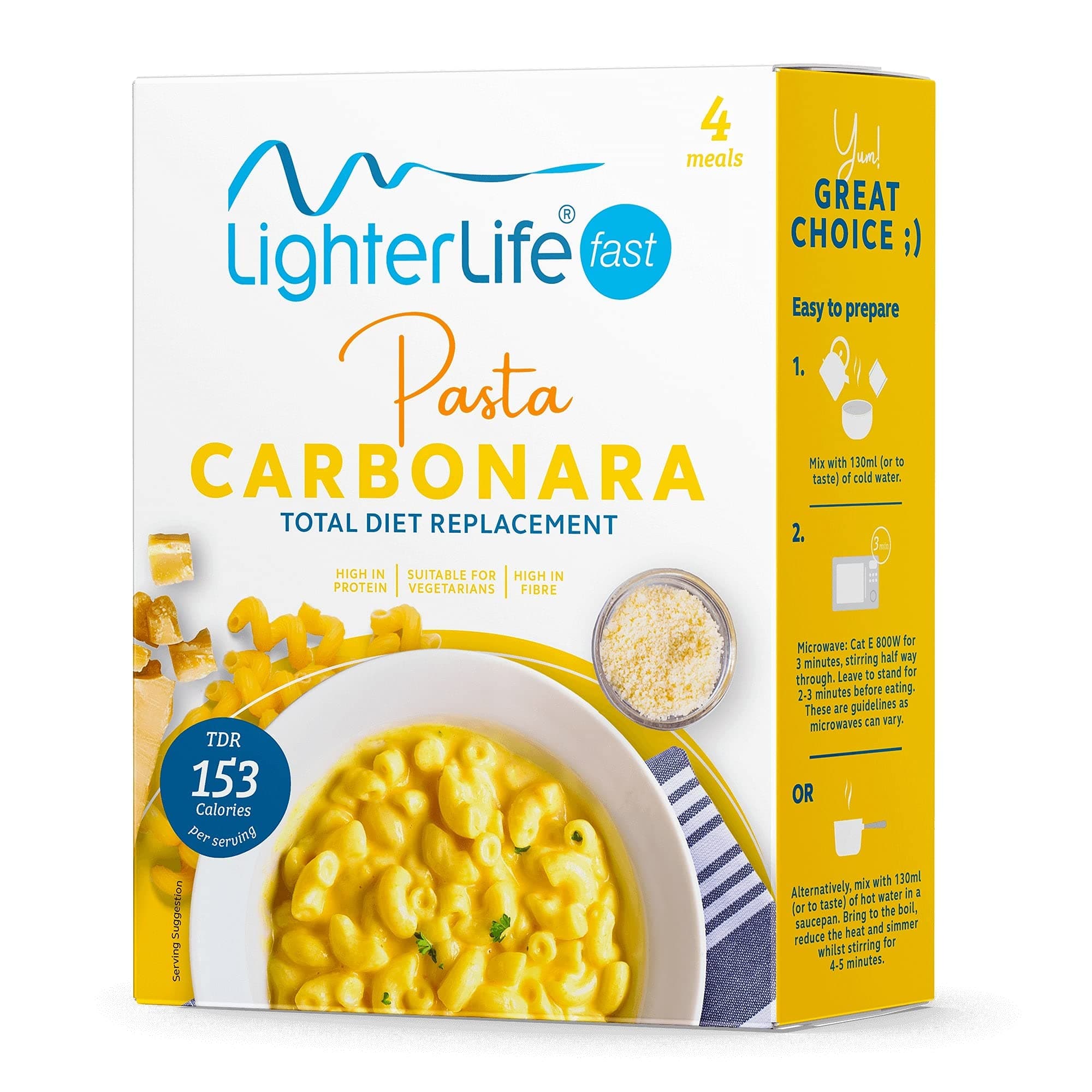 LighterLife Pasta Carbonara, High Protein Meal Replacement, with 25% of RDA Vitamins and Minerals, 4 x 41g Servings per Box