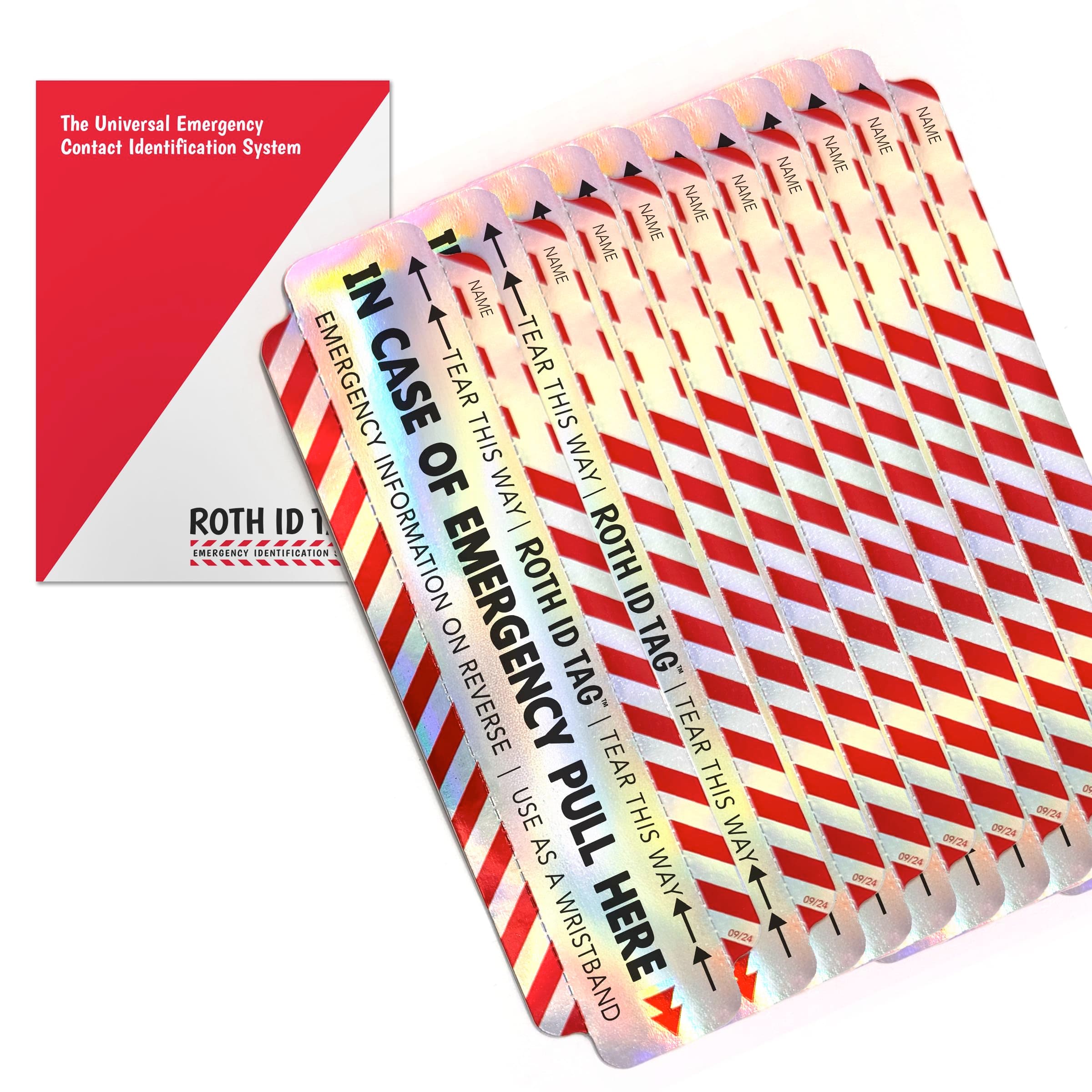 Emergency Contact Identification System for Car Seats, Booster Seats, Baby Gear | Mega ROTH ID TAG Kit (10 Tags)