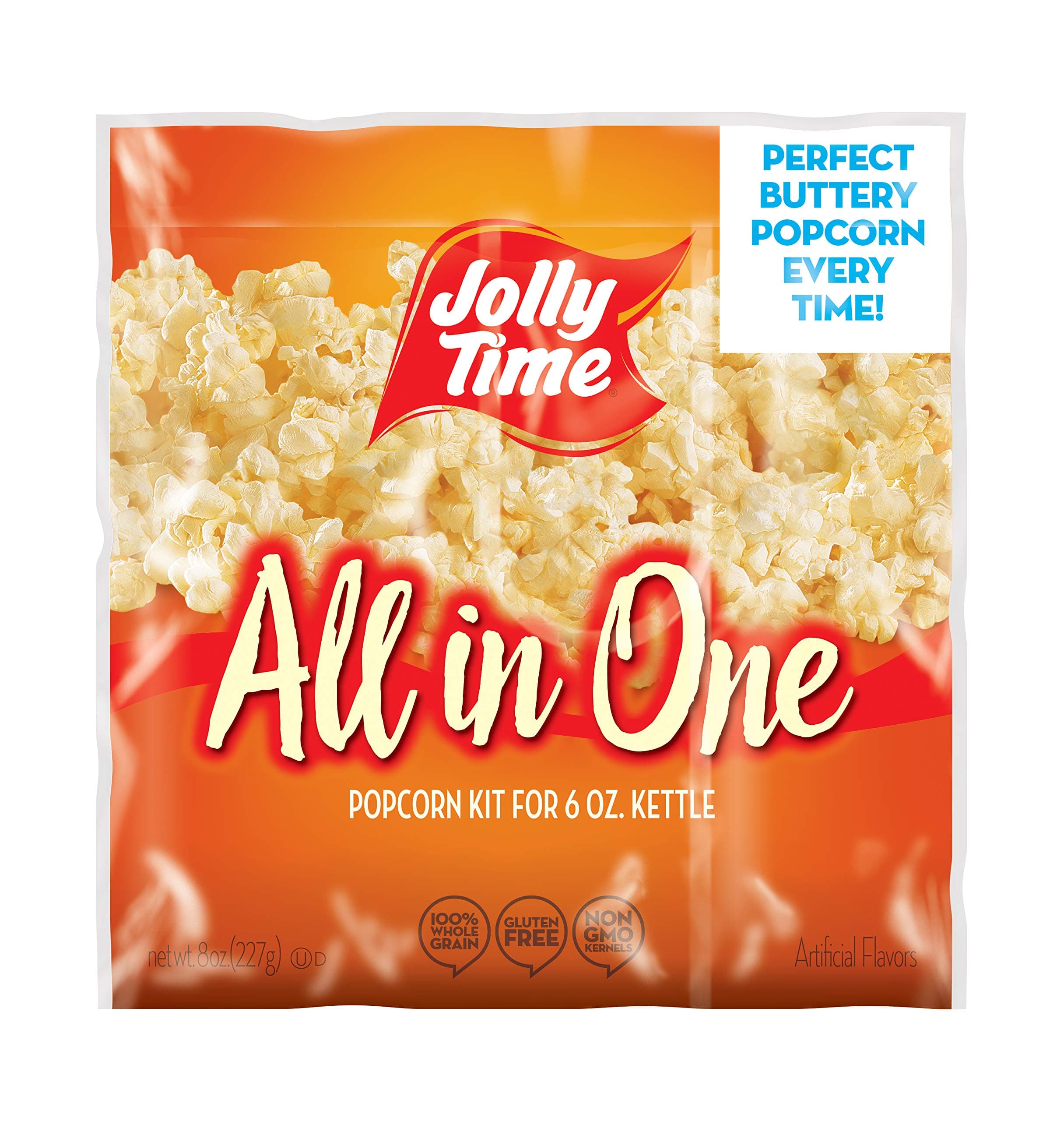 All in One Popcorn Kit, Portion Packets with Kernels, Oil and Salt for Movie Theater or Air Popper Machines (24 pack, 6oz Kettle)