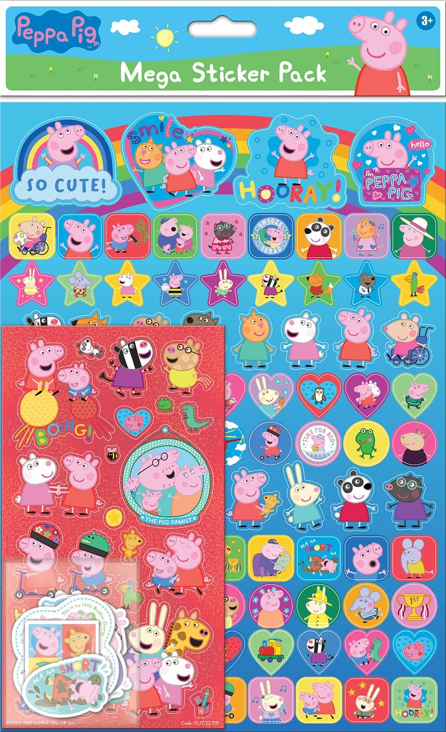 Peppa Pig and Friends Mega Sticker Pack | Three Types of Stickers (Around 150 Total) | Reusable on Non-Porous Surfaces, Blue/Red
