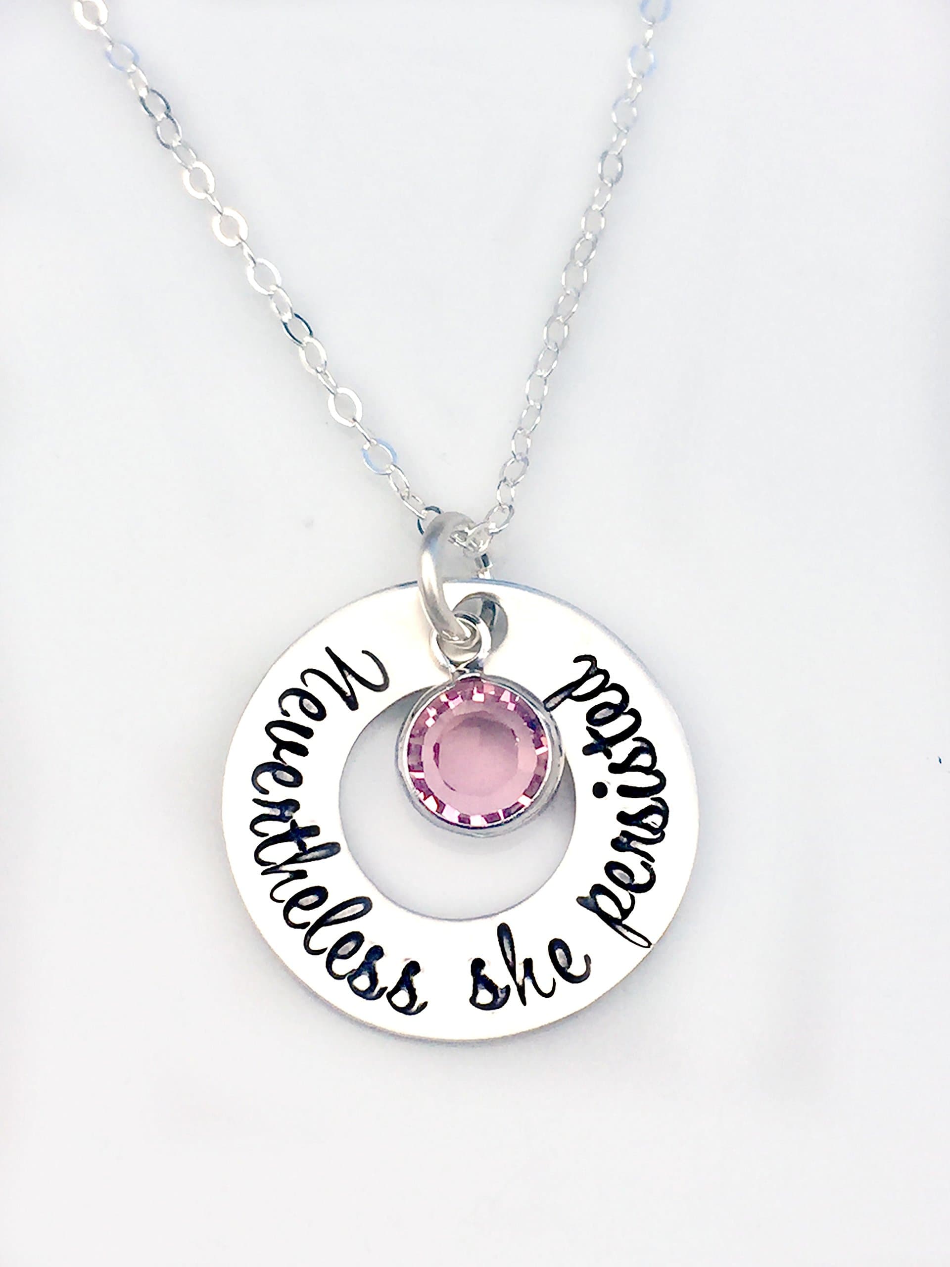 Nevertheless She Persisted Washer Necklace with Birthstone