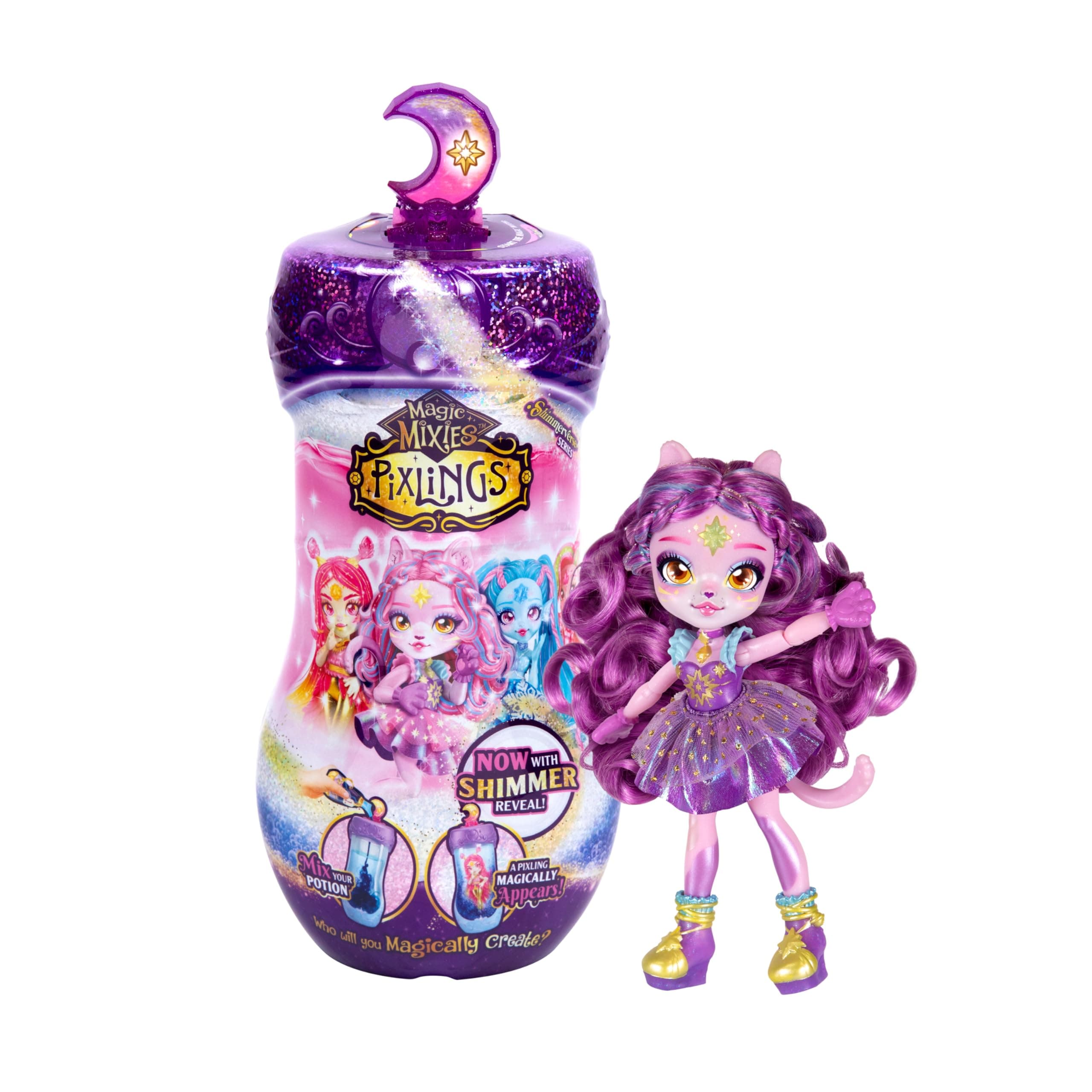 Pixlings Shimmerverse Series, Create & Mix Magic Potion To Magically Reveal Catlyn the Cat, Watch As This Beautiful 6.5" Shimmerverse Pixling Fashion Doll Appears Inside The Potion Bottle