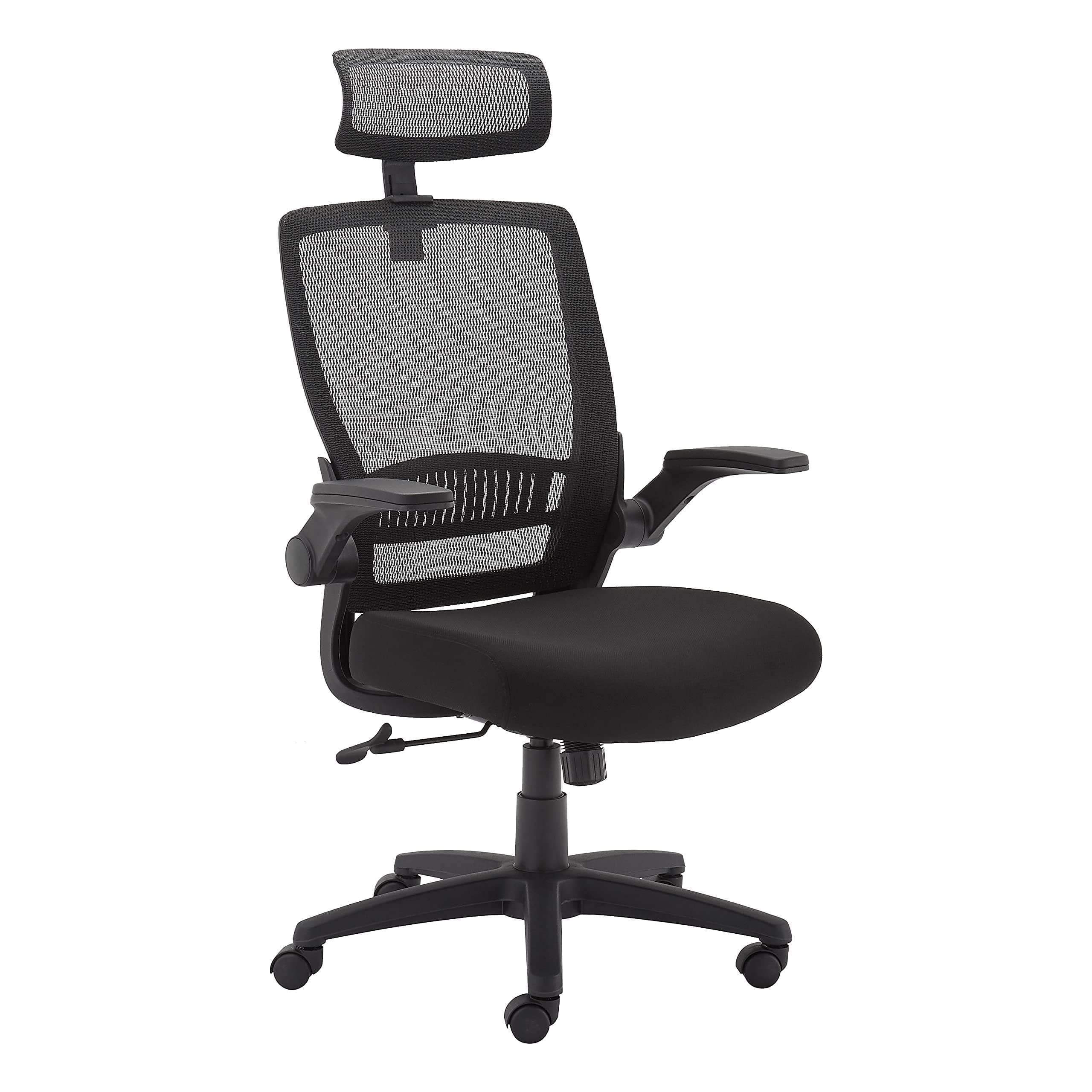 Amazon Basics Ergonomic Adjustable High-Back Mesh Chair with Upholstered Seat, Flip-Up Arms and Headrest, Black