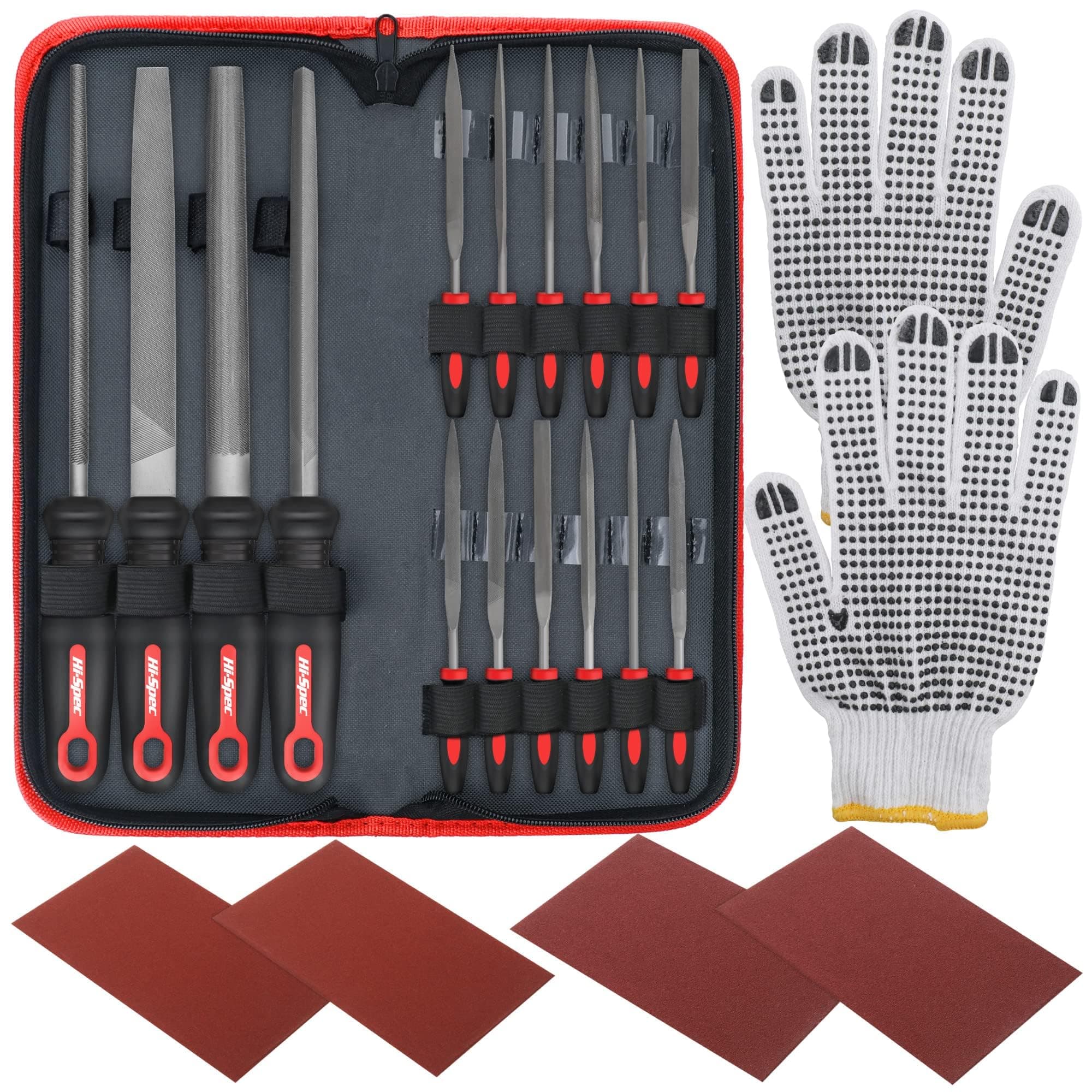 16pc Metal Hand & Needle File Tool Kit – Mini and Large Steel Files with Carry Case and Gloves for Household Projects, Crafts, Wood & Metal Shaping