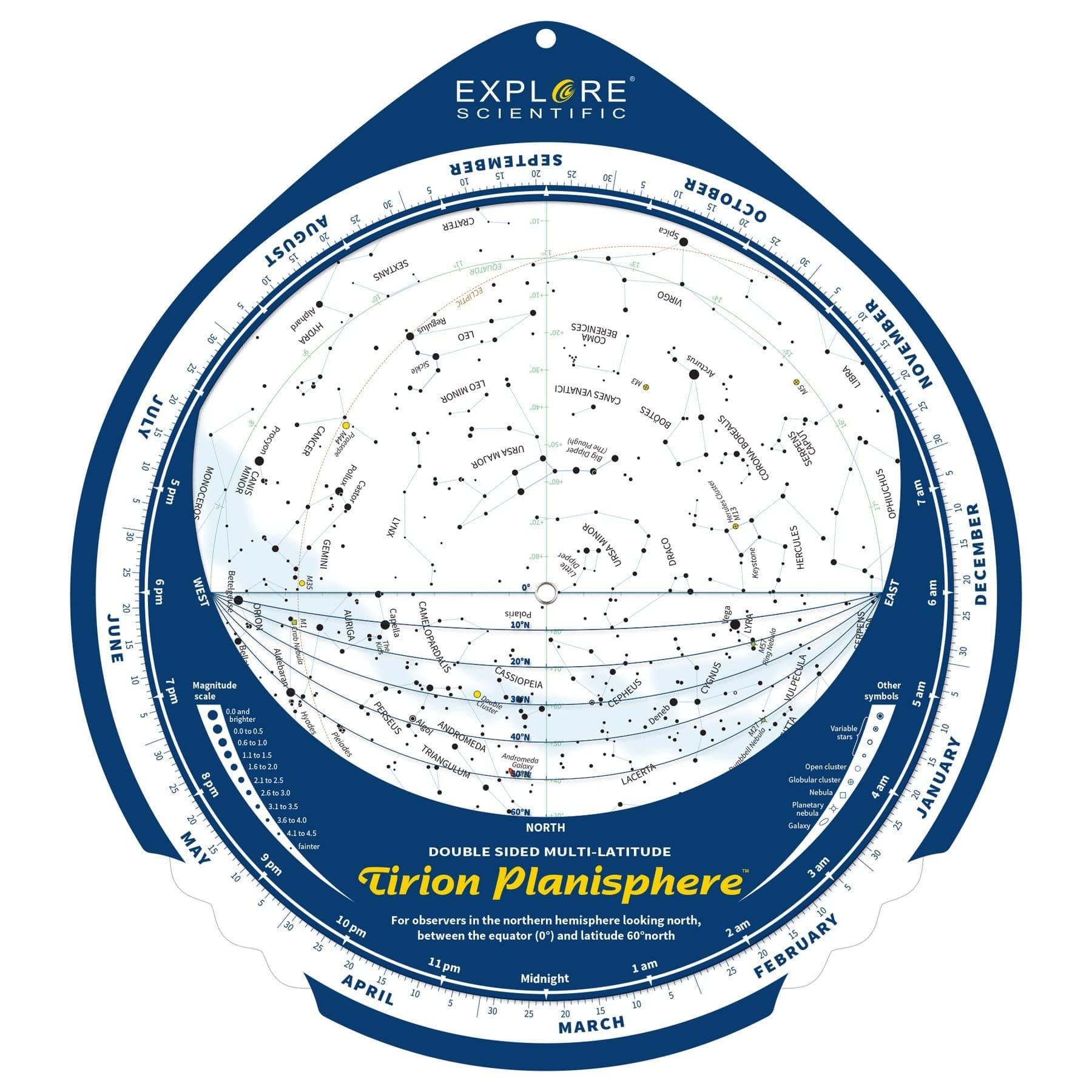 Tirion Double-Sided Multi-Latitude Planisphere Night Sky Star Map Guide for Astronomy