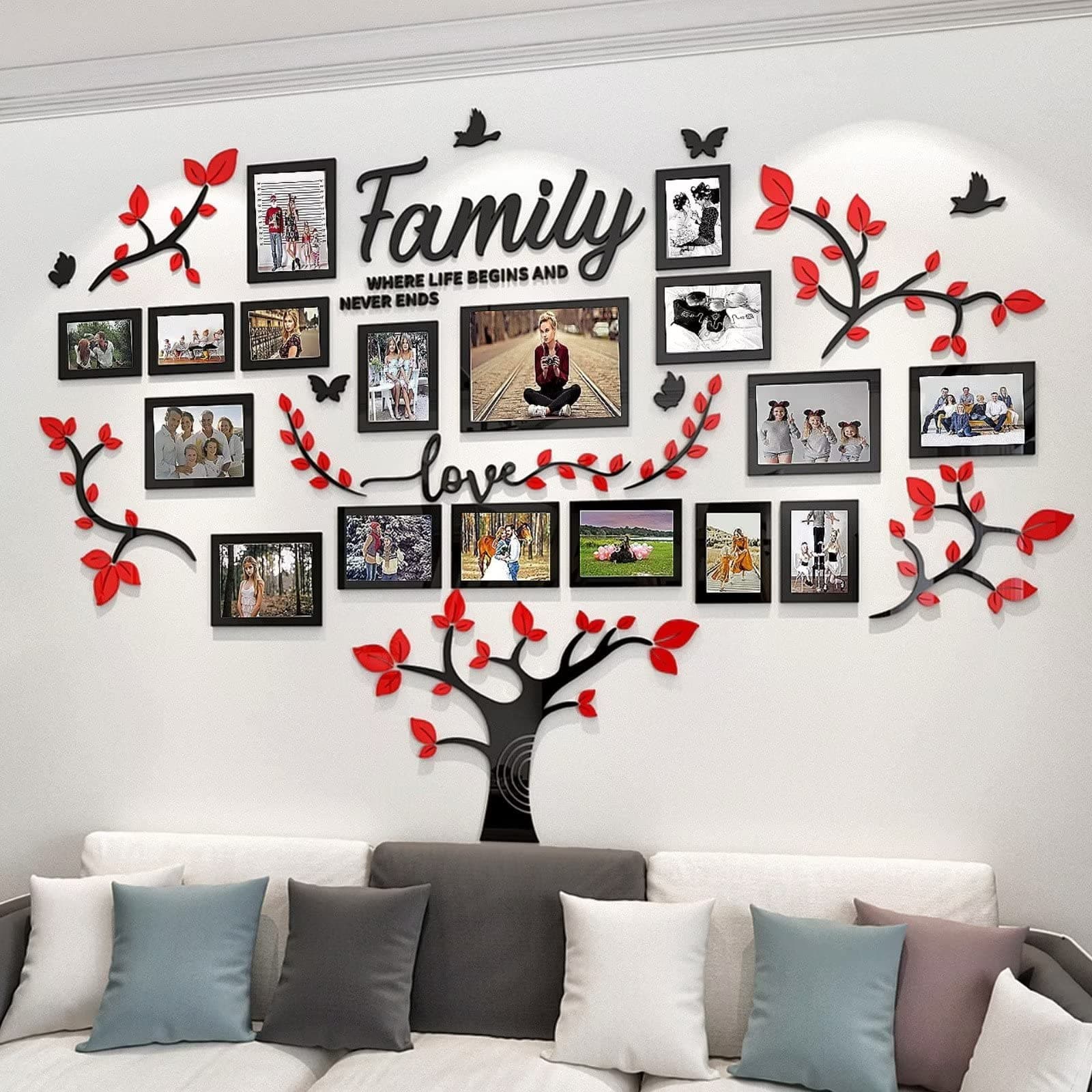 DIY Family Tree Wall Decor Sticker with 3D Picture Frames Collage for Living Room